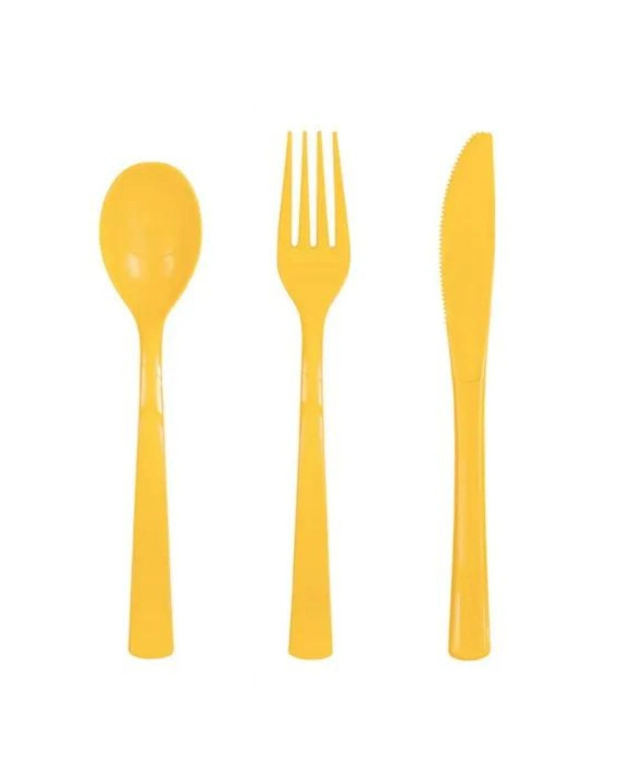 1 Unique Yellow Reusable Plastic Cutlery Pack of 18 - Yellow, 1 of 2