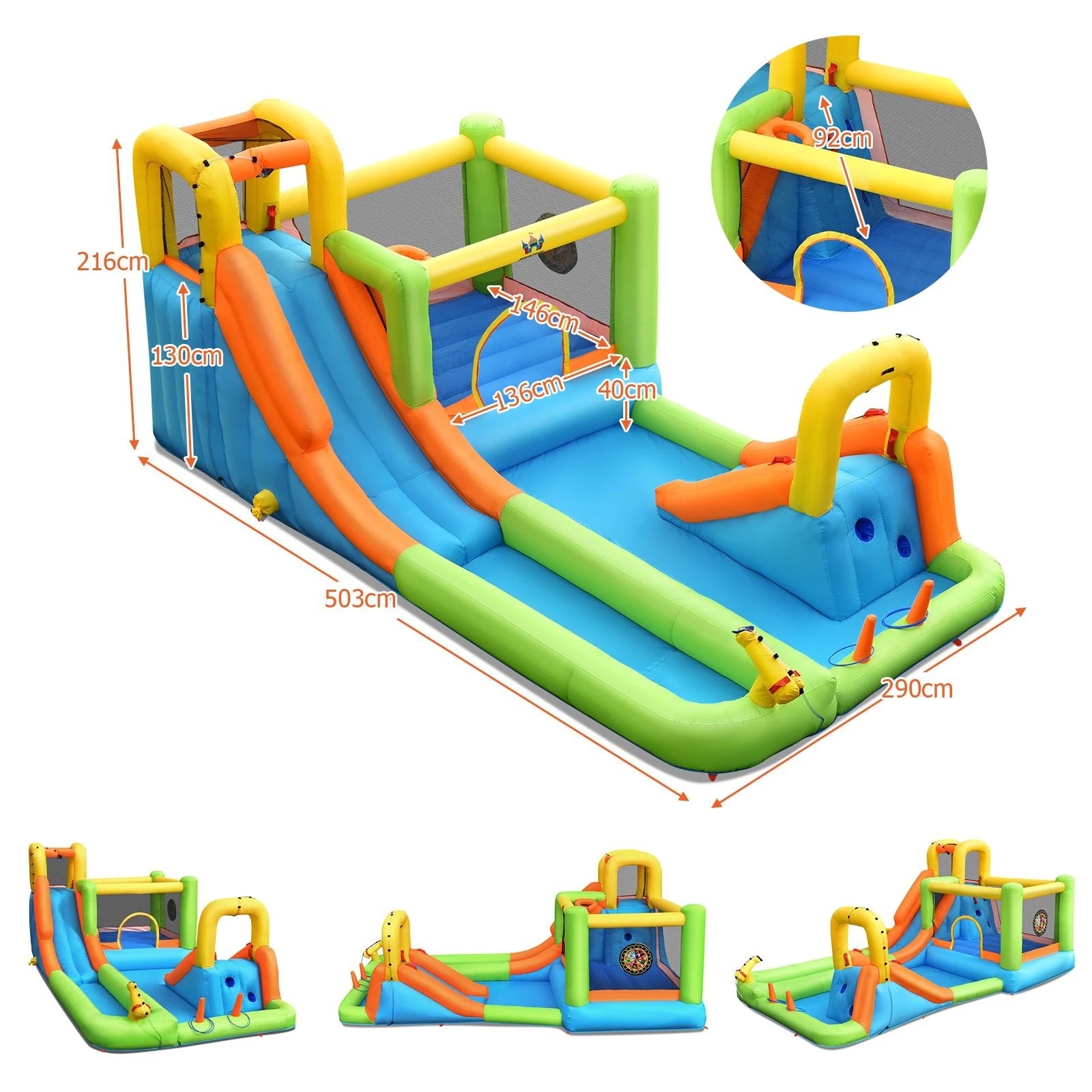 2 Costway Inflatable Water Slide Park Bounce House Climbing Wall Splash Pool w/Blower, 2 of 2