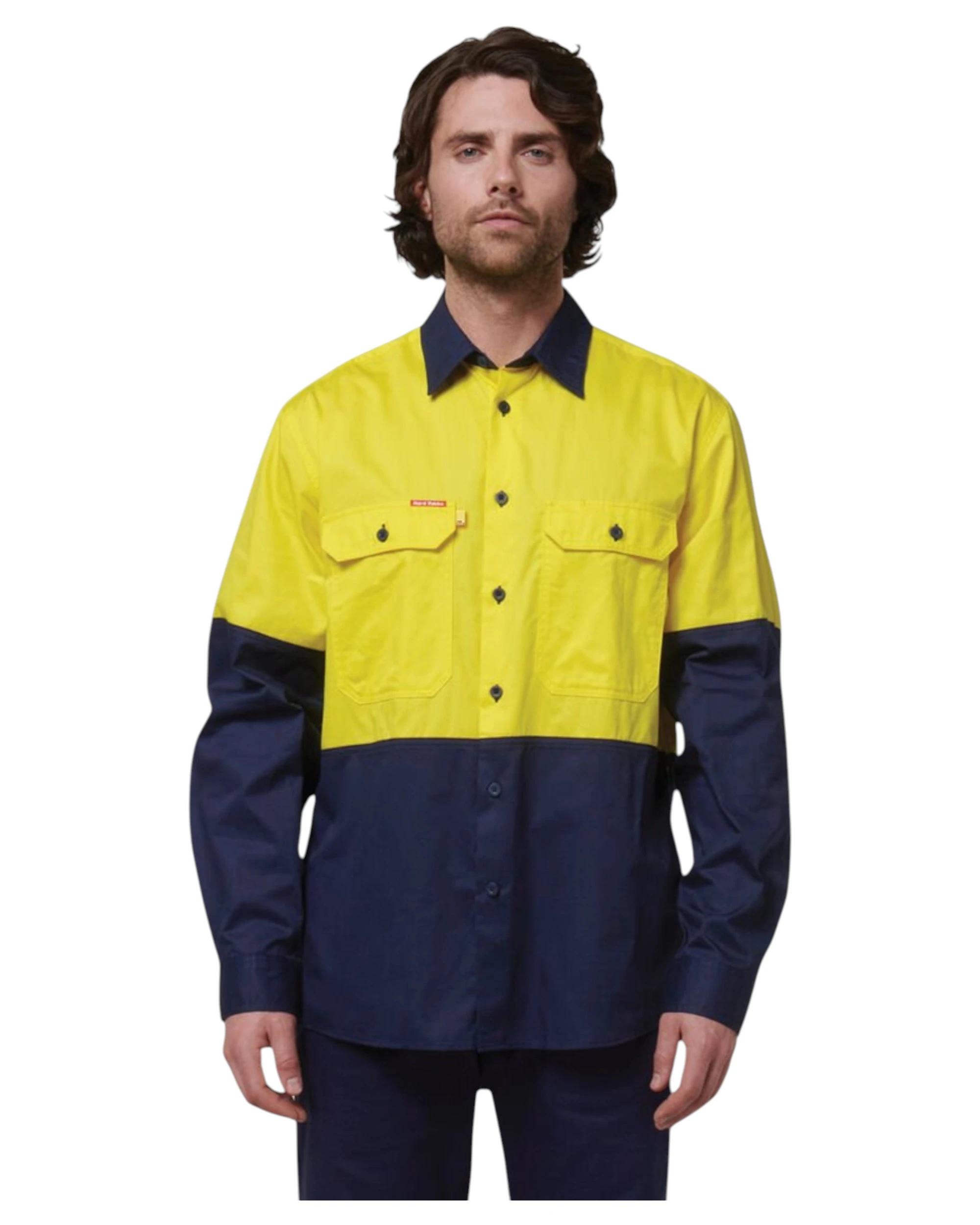 4 Hard Yakka  Basic 2 Tone Long Sleeve Vented Drill Shirt Yellow Navy YELLOW/NAVY, 4 of 6