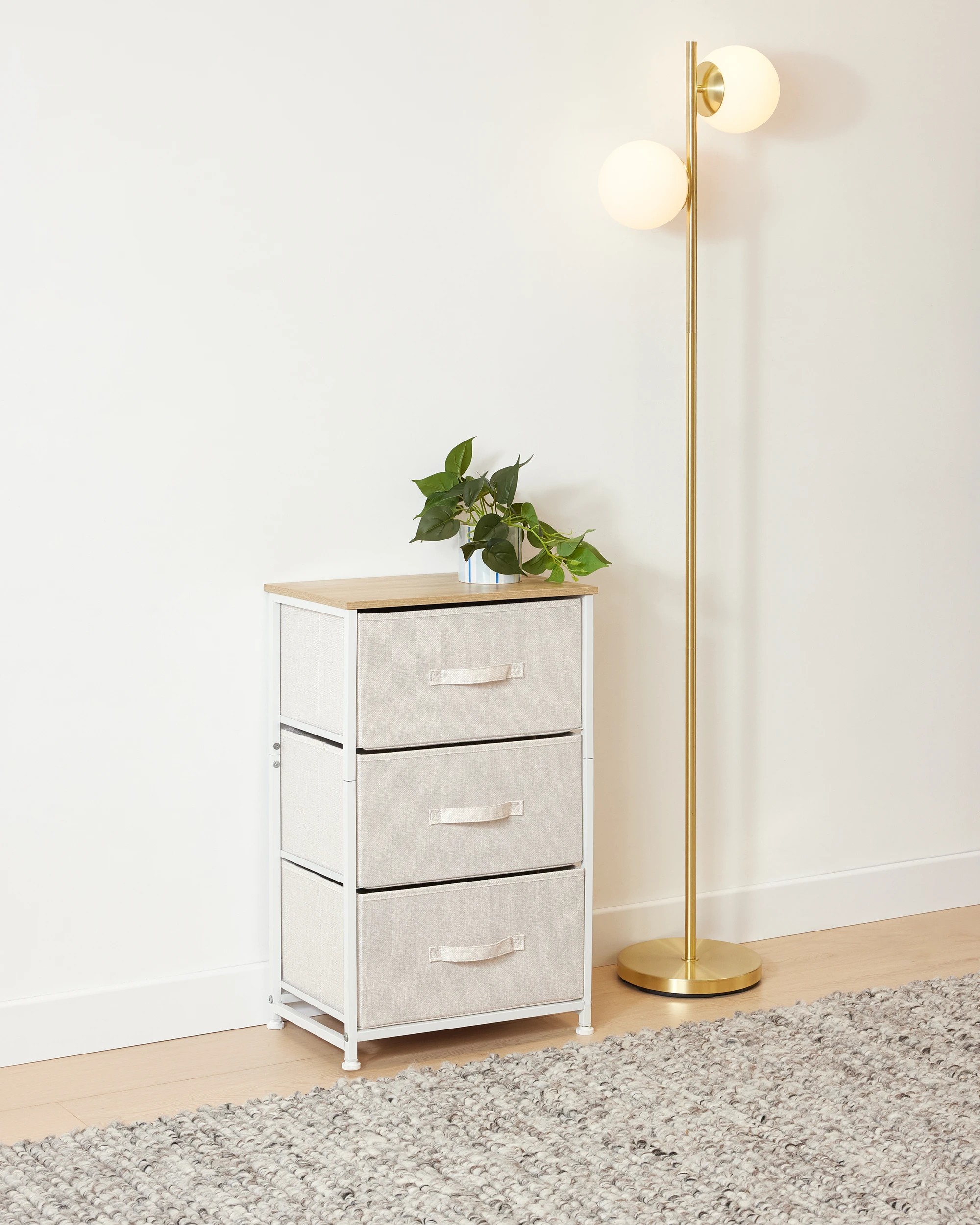1 Linen Look 3 Drawer Chest - Beige, 1 of 7