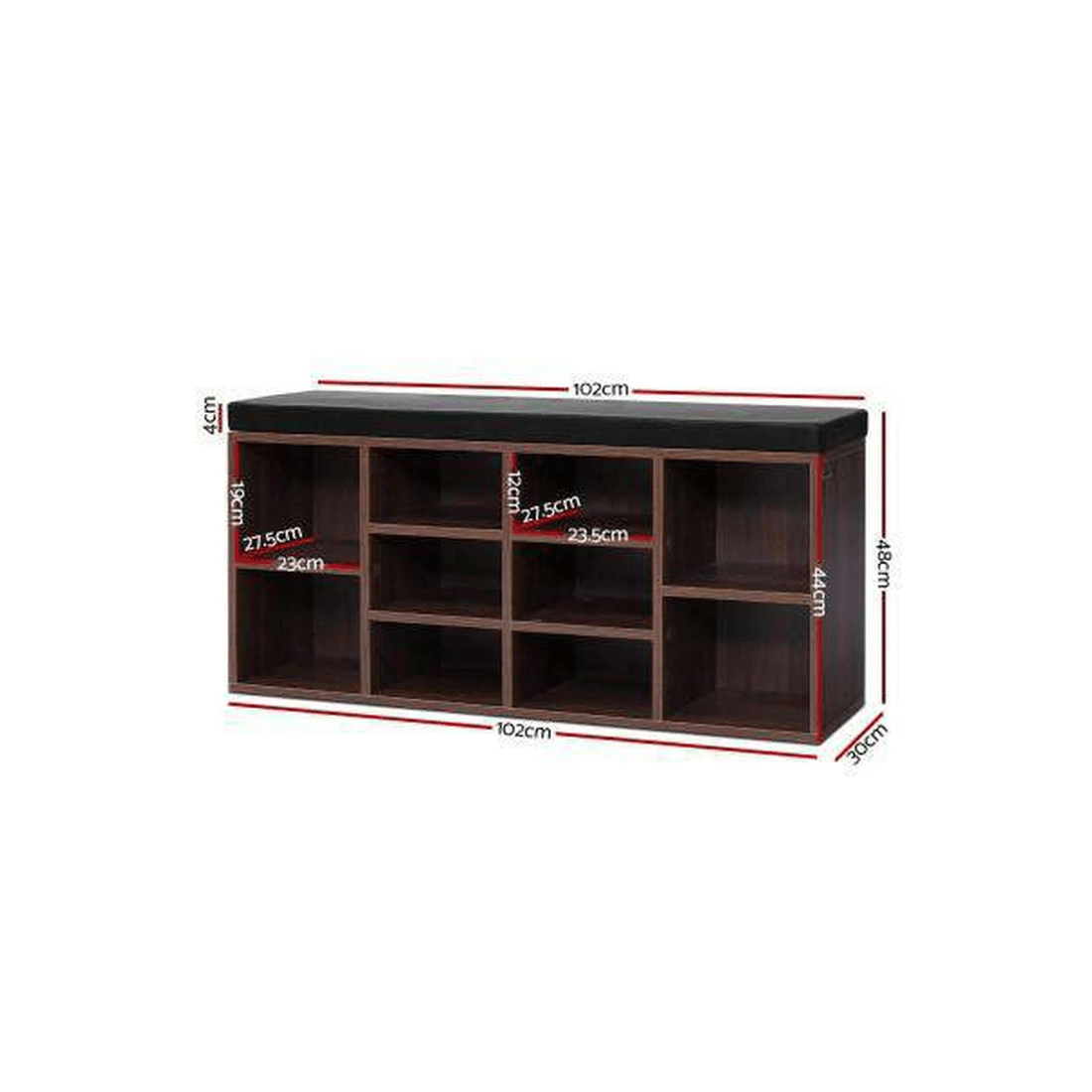 3 Artiss 10-Pair Shoe Cabinet Bench with 4cm PU Leather Seat, Walnut - Brown, 3 of 7