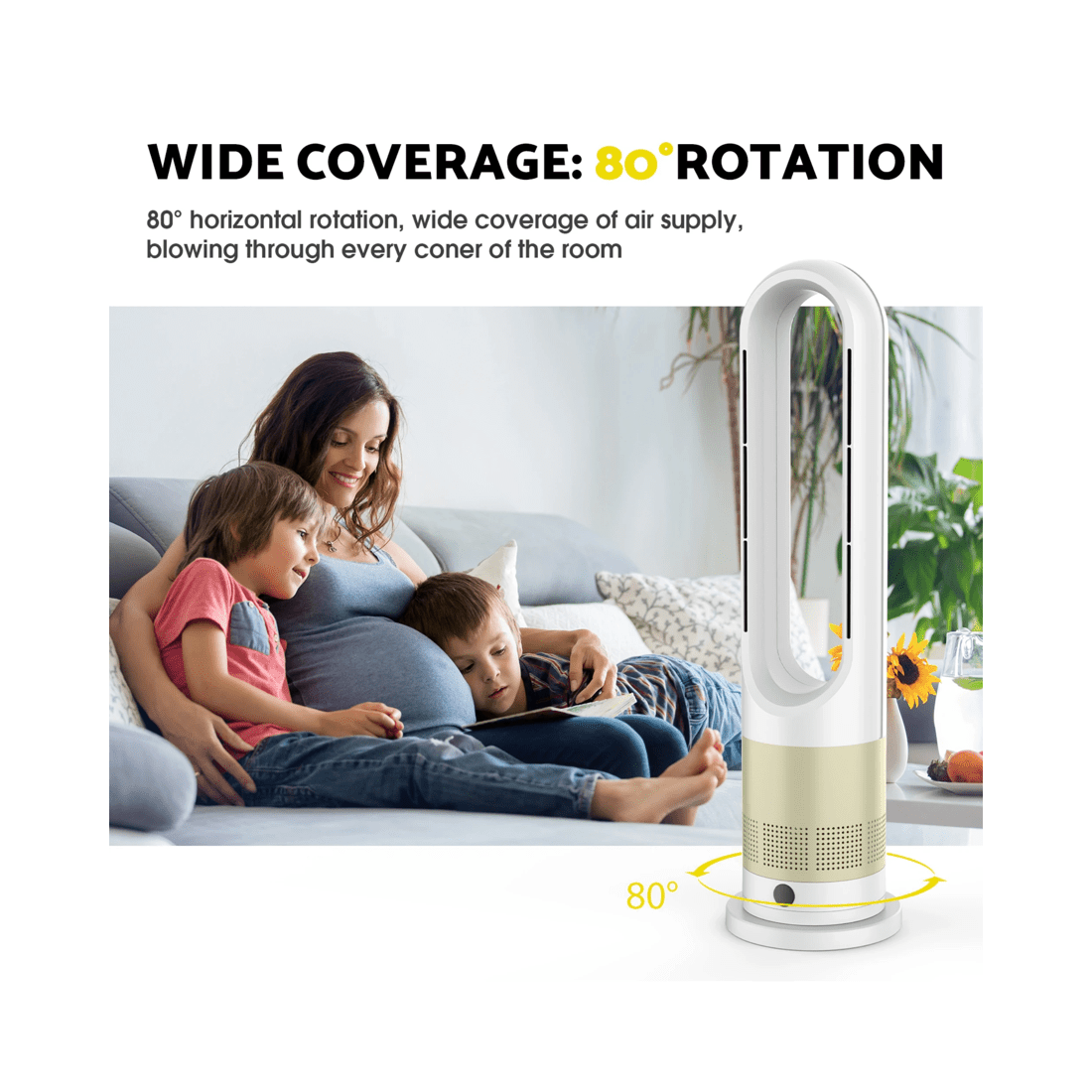 2 Advwin Bladeless Tower Fan, 2 In 1 Electric Fan Heater With 8 Speeds, Portable Oscillation Fan For Room Bedroom Office, 2 of 7