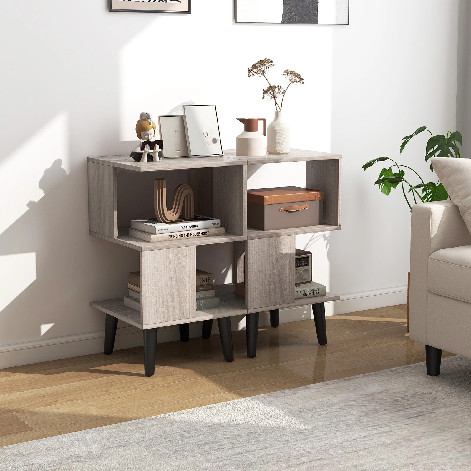 3 Costway 3-Tier Nightstand Set of 2 Geometric Bedside Table Sofa Side Table, 3 of 6