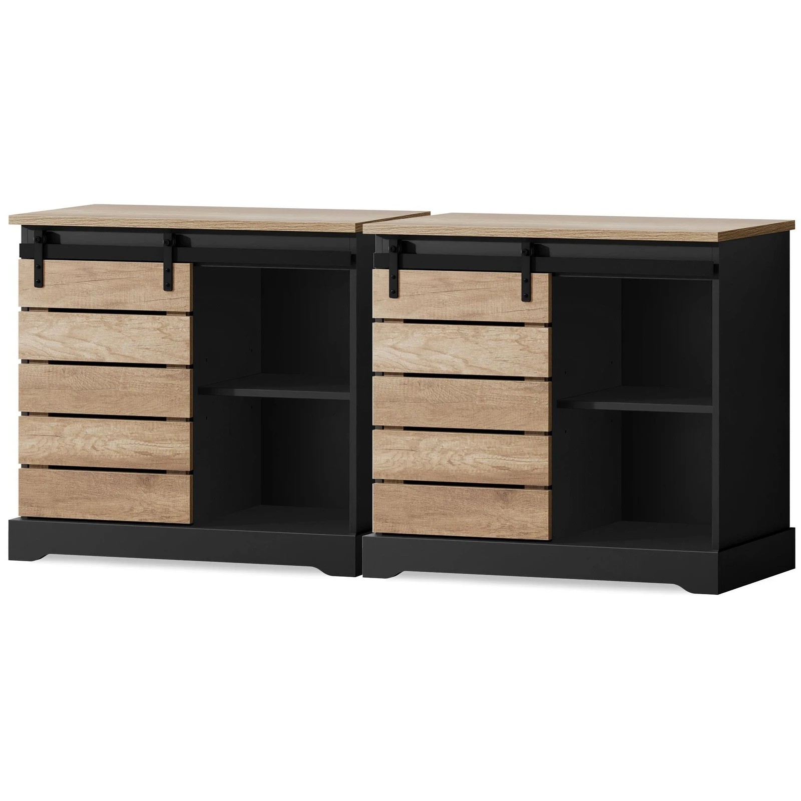 1 Alfordson 2x Buffet Sideboard Cabinet Sliding Door Cupboard Storage Kitchen - Black, 1 of 9