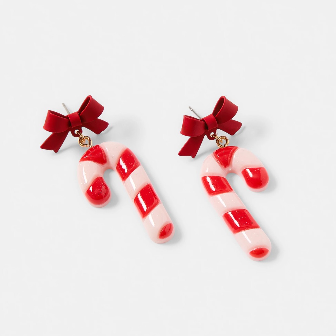 2 Christmas Candy Cane Earrings - Red, 2 of 5