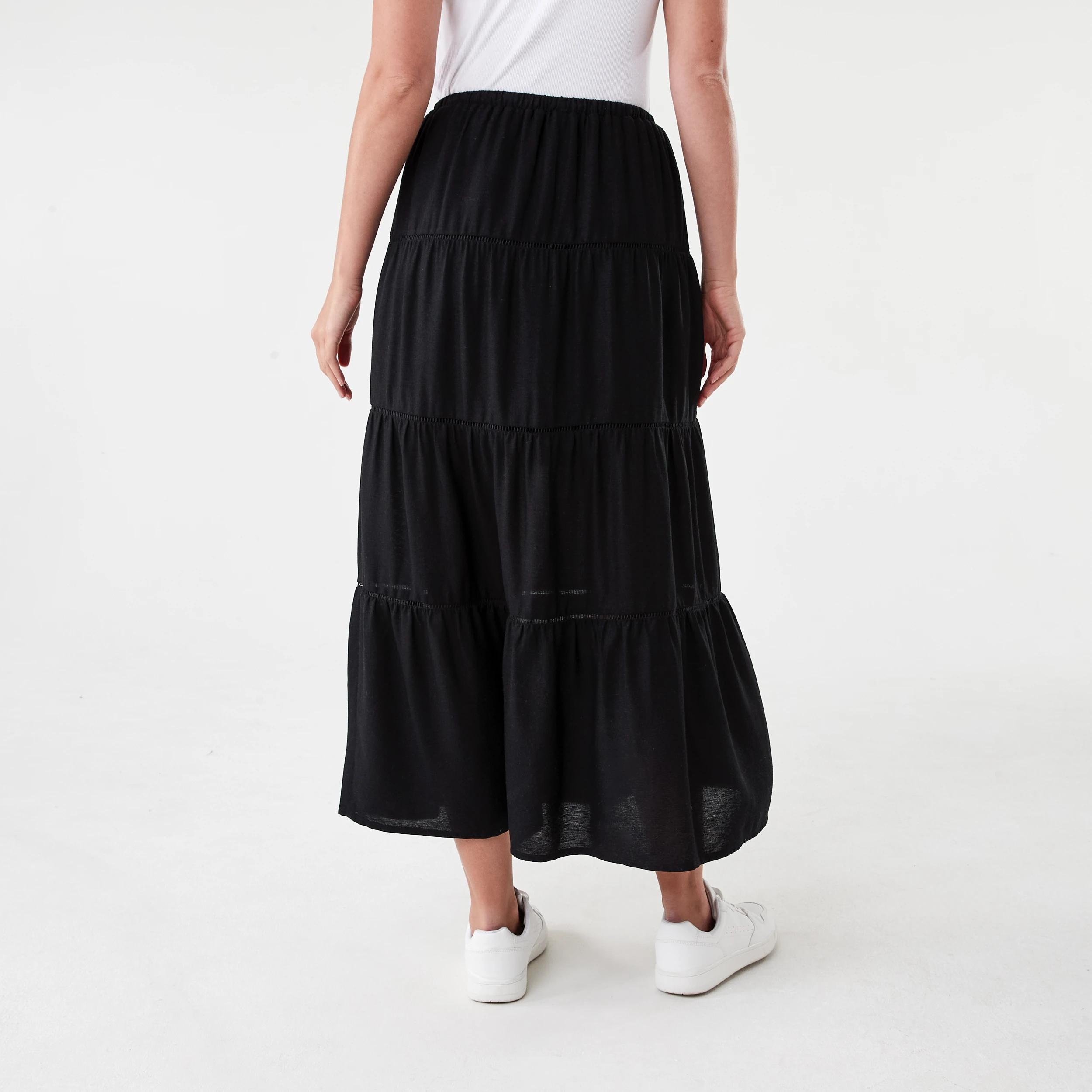 3 Tiered Trim Maxi Skirt Black, 3 of 5