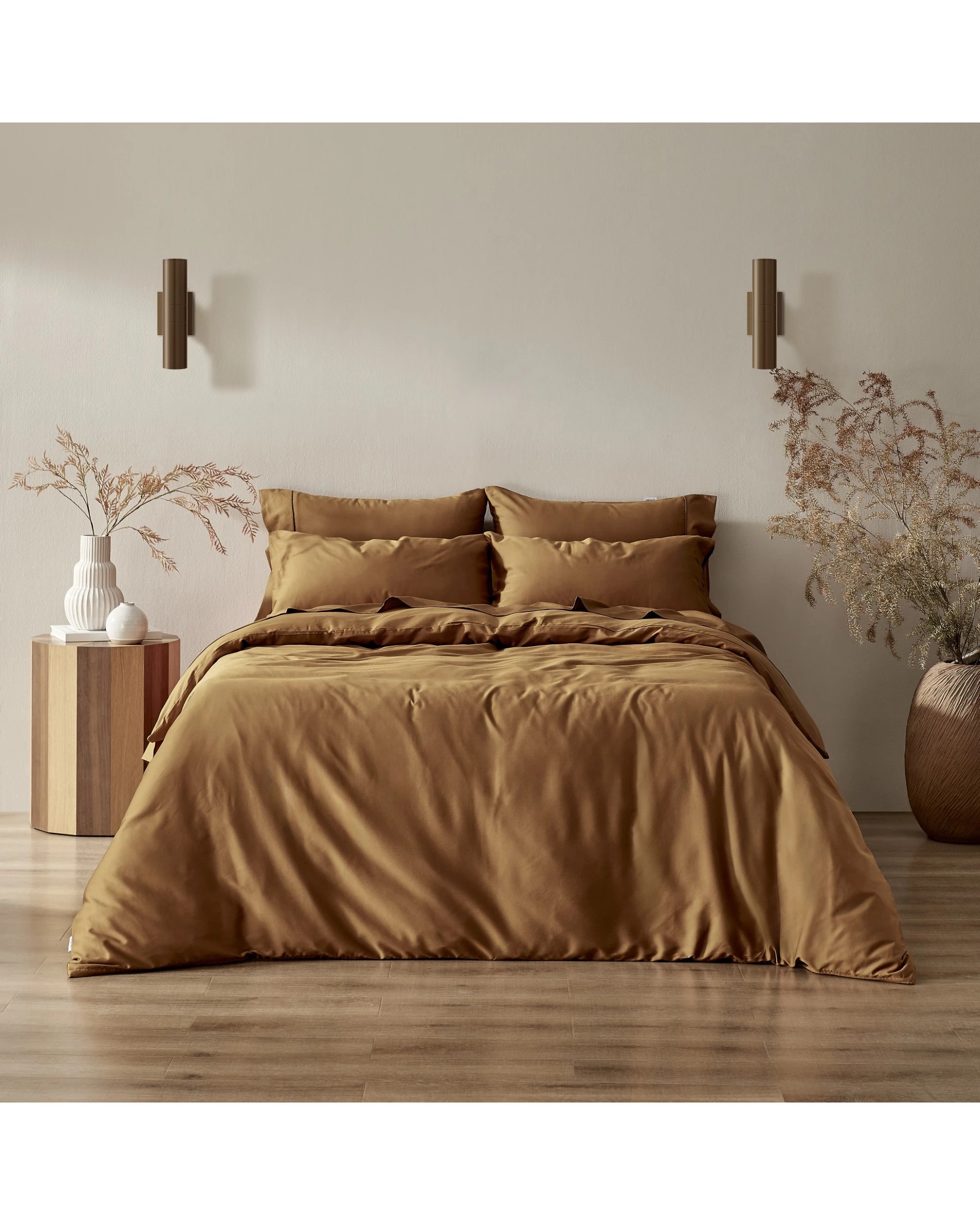 1 Serene 400TC Bamboo Cotton Sateen Quilt Cover Set - King Single Bed - Rust, 1 of 5