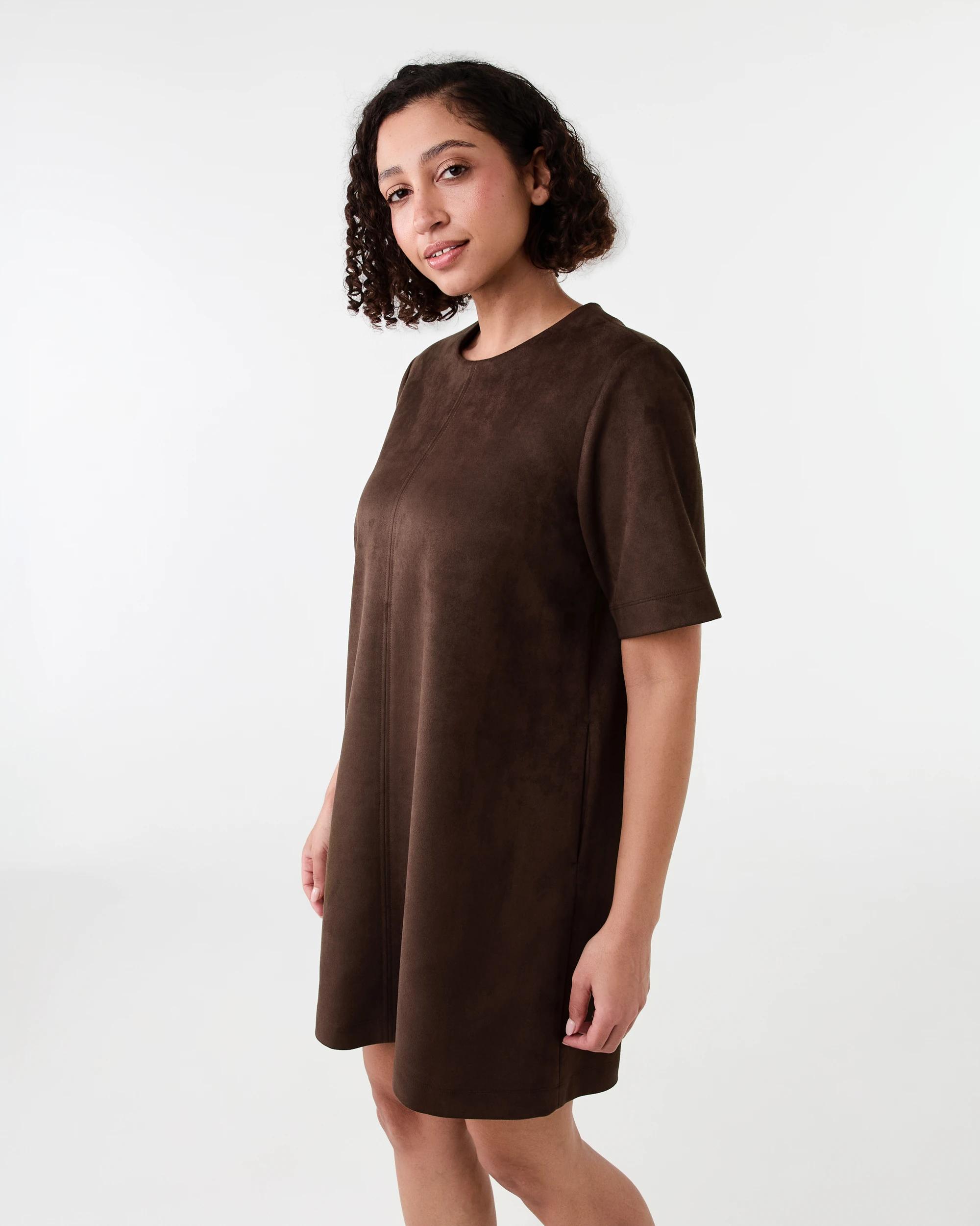 2 Short Sleeve Suedette T-shirt Mini Dress Melt Brown, 2 of 7