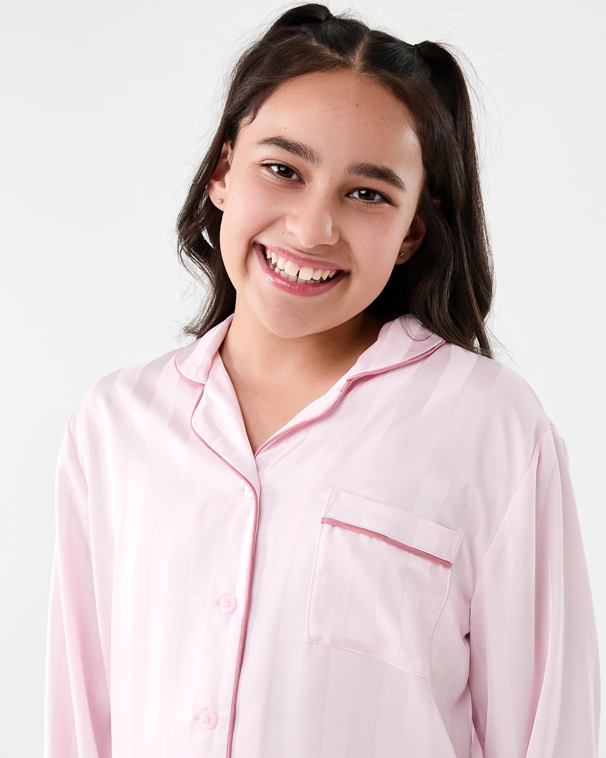 3 Long Sleeve Satin Pyjama Set Bllet Pink, 3 of 8