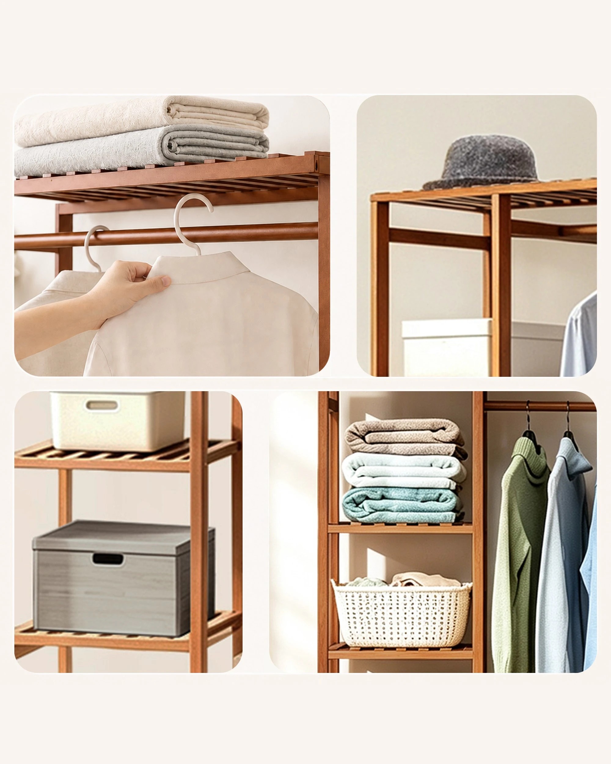 6 Foret Freestanding Open Wardrobe Bamboo Clothes Rack With Shelves & Drawers, 6 of 8