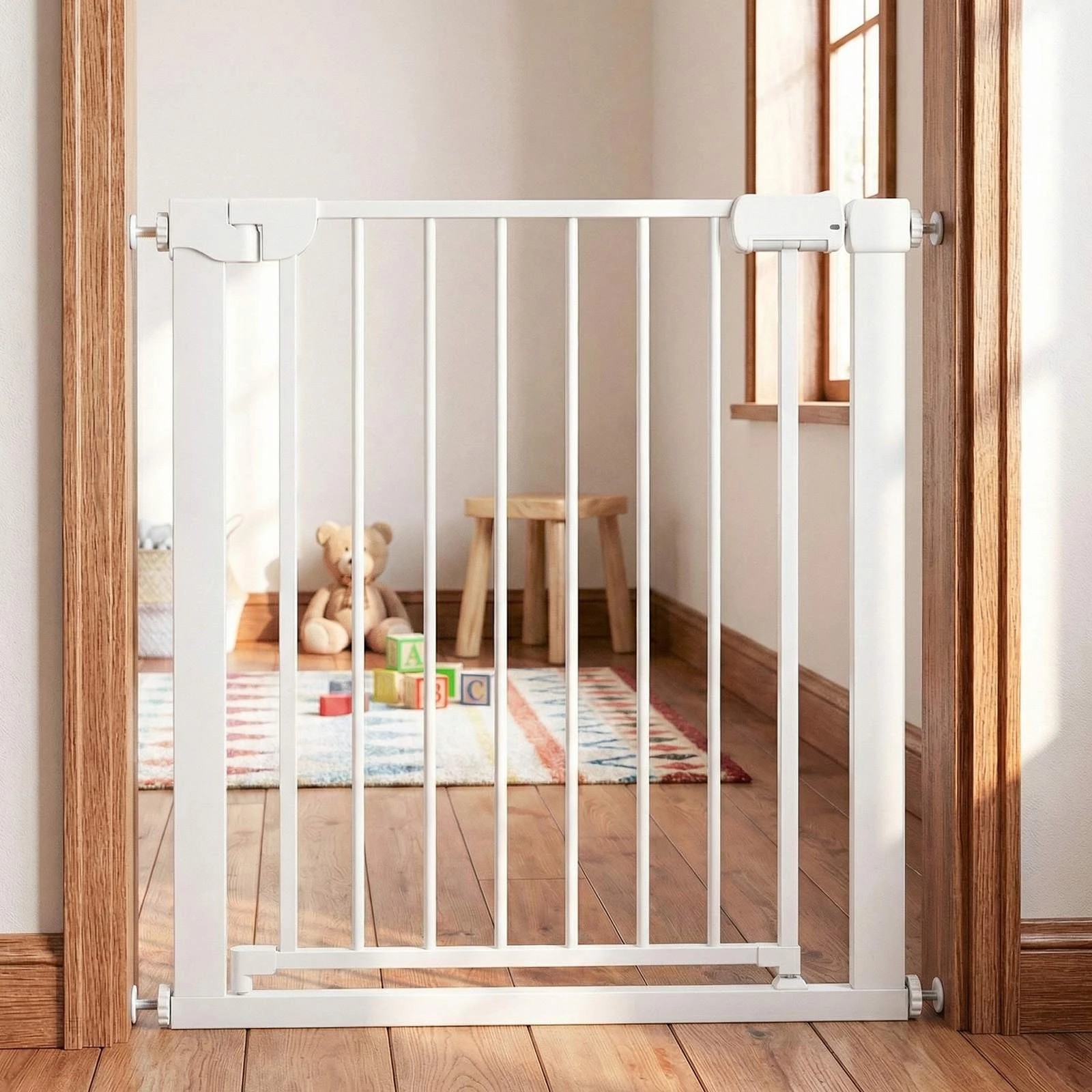 3 Costway Baby Gate for Stairs Auto-Close Door Fence - White, 3 of 3