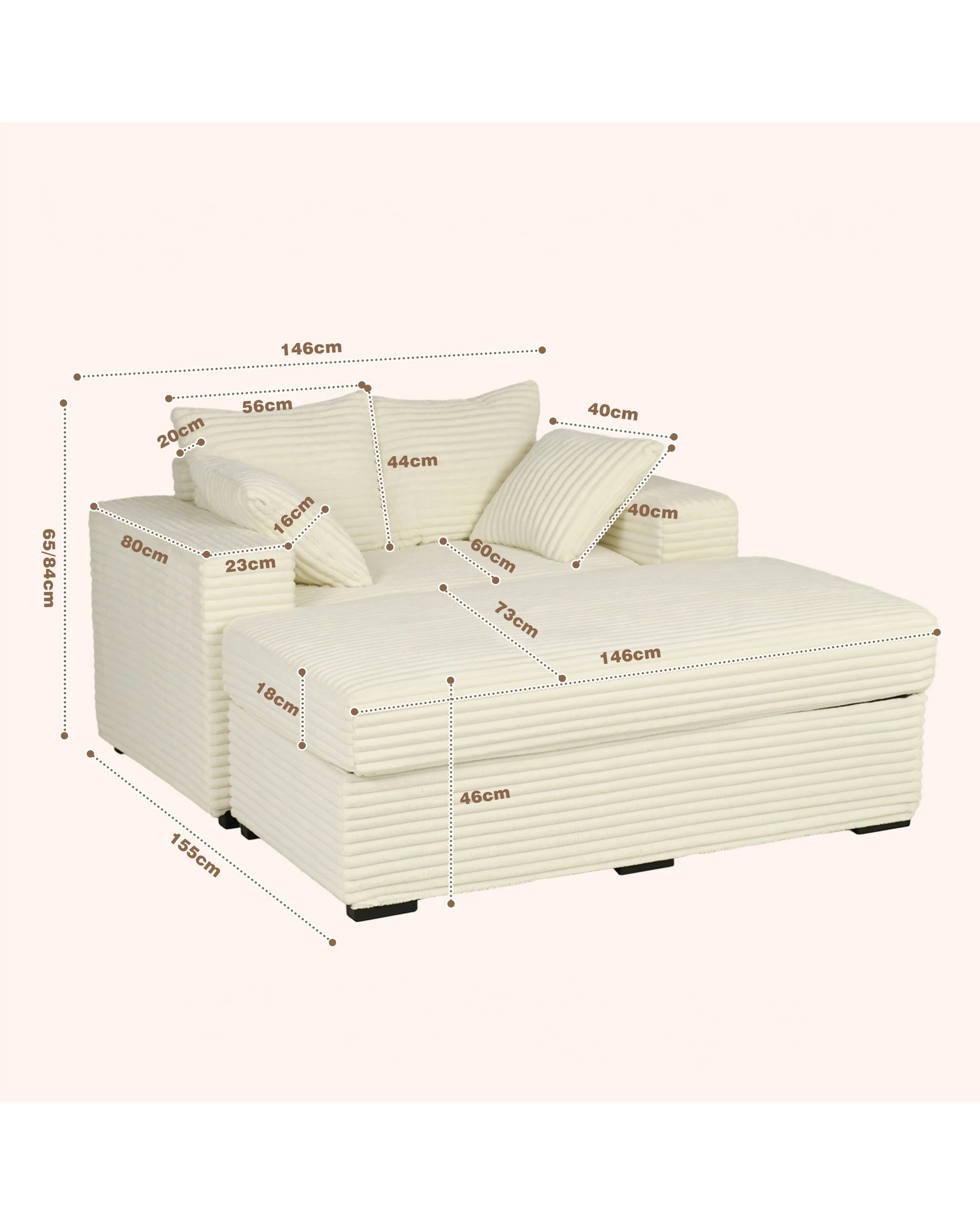 9 Advwin 148cm Chaise Lounge Chair w/ Storage Ottoman Corduroy Cloud Couch Oversized Sleeper Upholstered Sofa Bed, 9 of 9