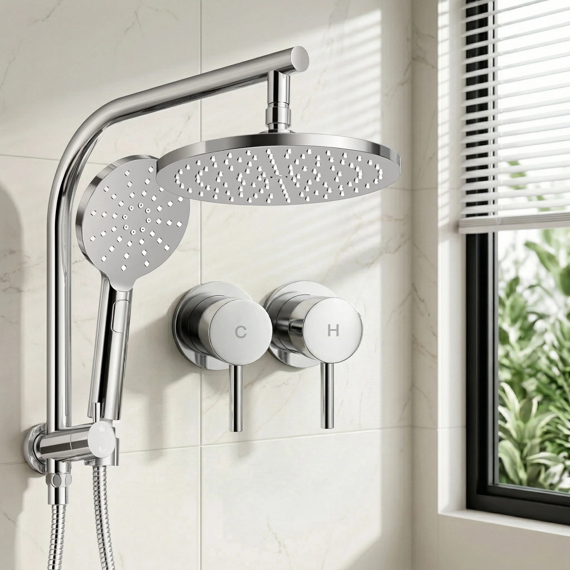 9 Cefito 9'' Rain Shower Head Set Handheld Round High Pressure Twins Tap Chrome - Silver, 9 of 9