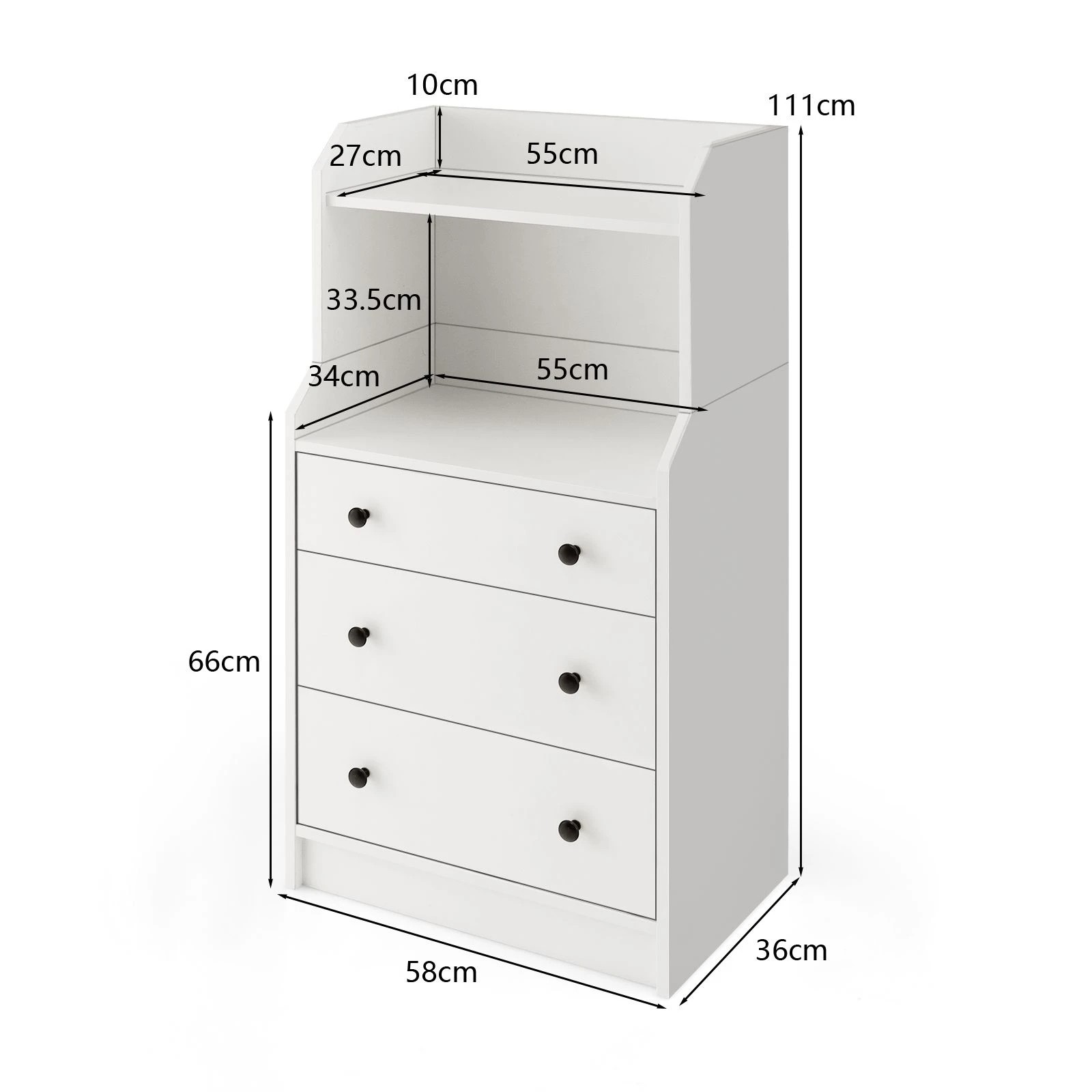 5 Costway 111cm Chest of Drawers H Shape Storage Organizer Utility Storage Cabinet w/2 Open Shelves - White, 5 of 6