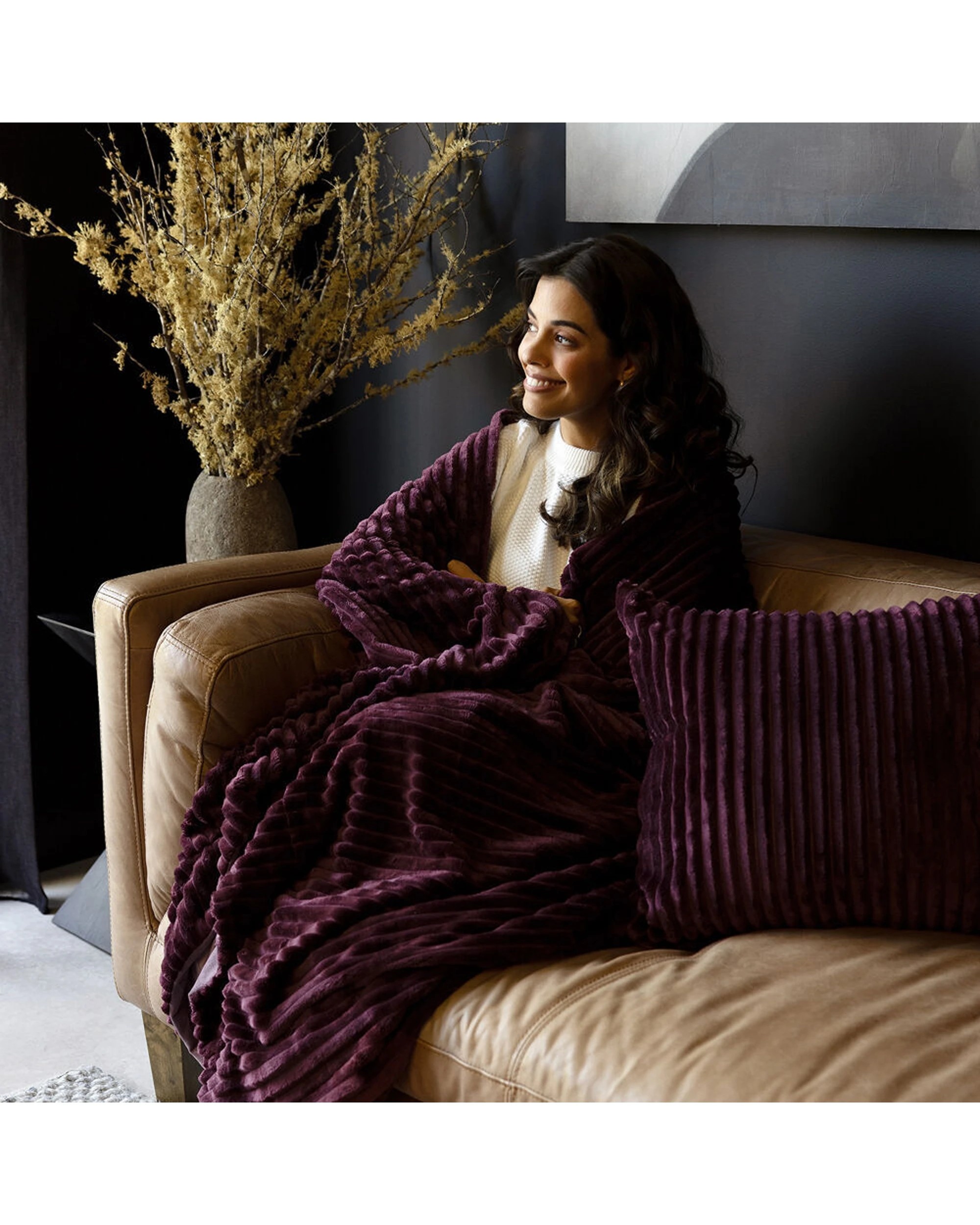 2 BAMBURY Channel Warm Sofa Couch Blanket Soft Bedroom Throw 280GSM - Purple, 2 of 3