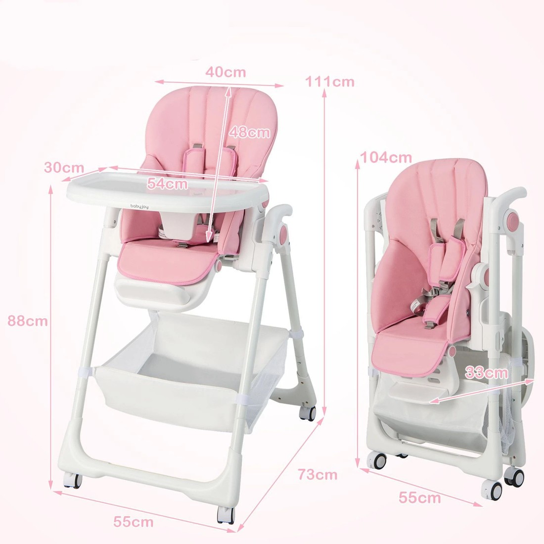 2 Costway High Chair Portable Dining Seat Pink, 2 of 2