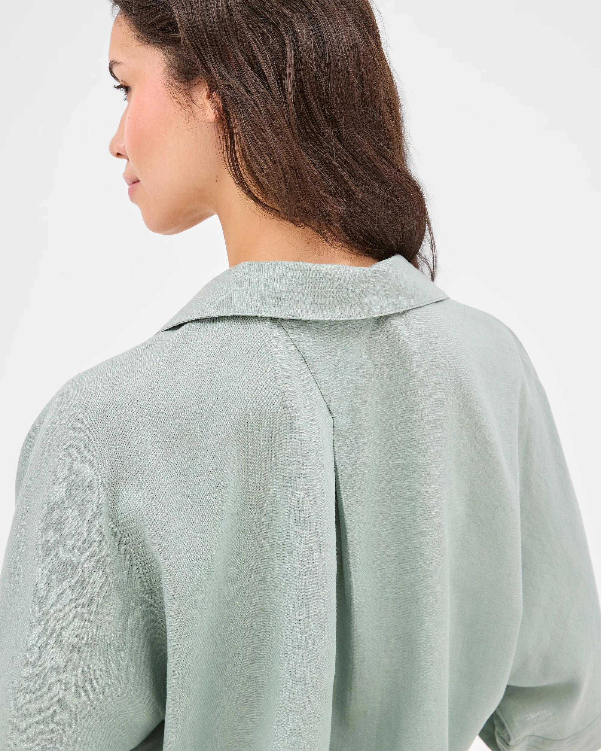 2 Target Womens Linen Blend Shorts and Shirt Pyjama Set JADEITE GREEN, 2 of 5