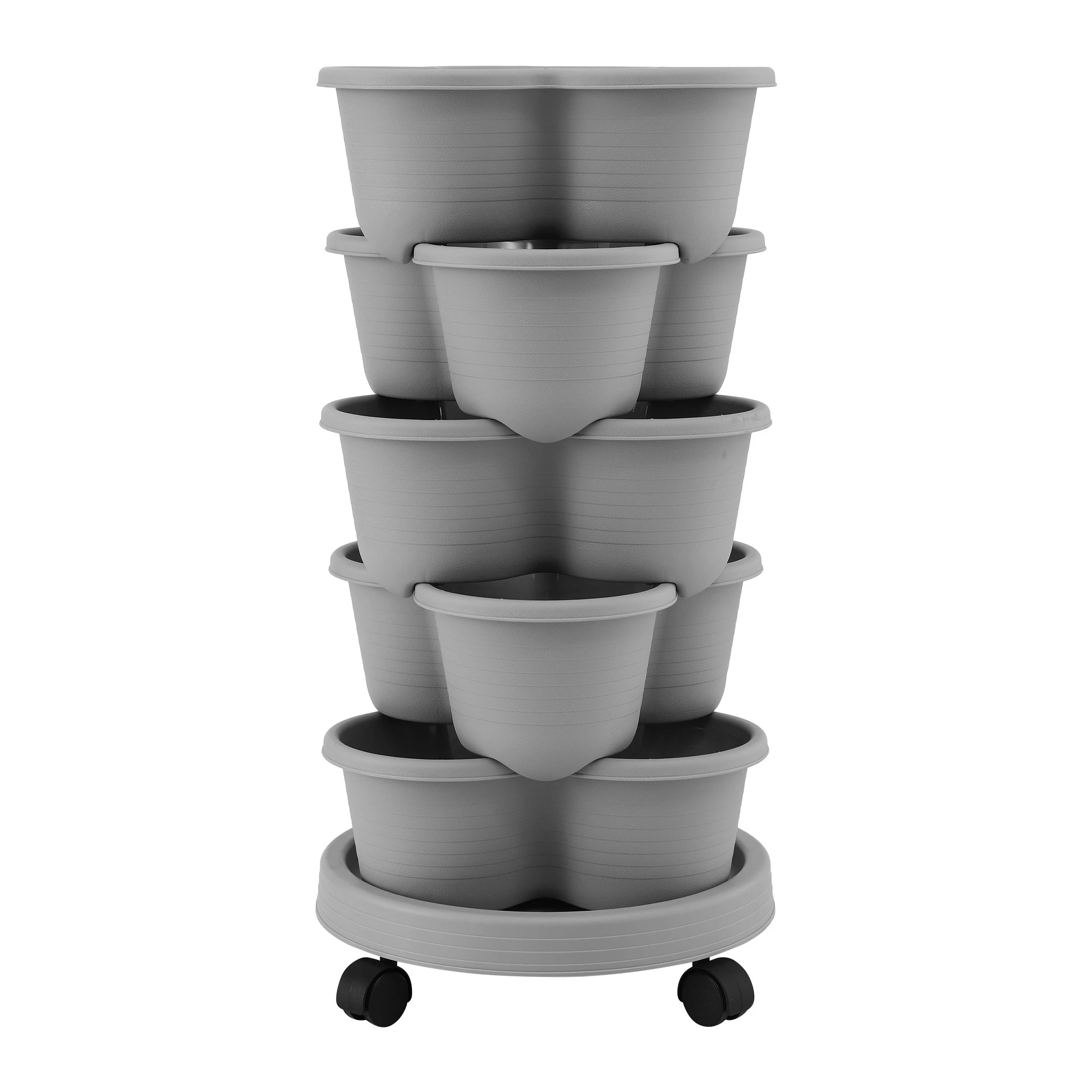 3 Green Fingers 5 Tier Vertical Garden Planter Movable Stackable Strawberry Pots with 4 Wheels - Grey, 3 of 4