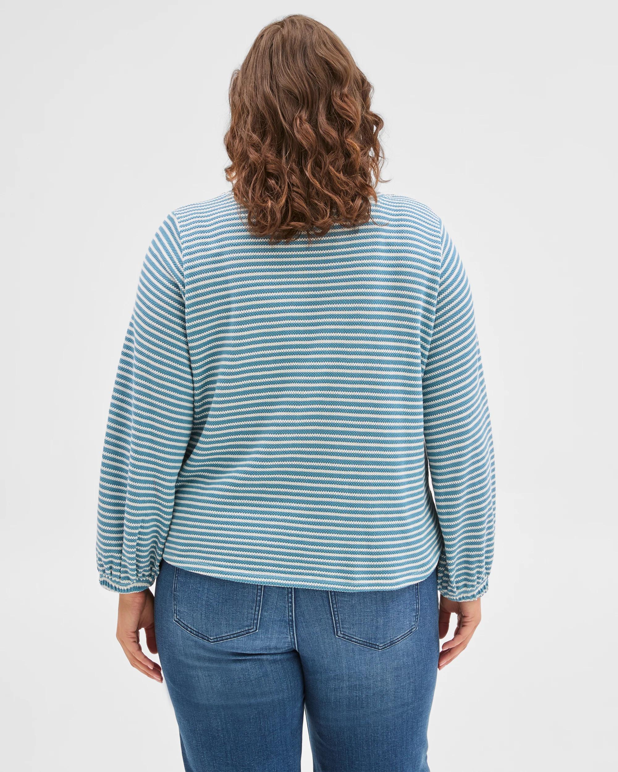 5 Target Curve Plus Size Australian Cotton Long Sleeve Stripe Textured Top SEA TEAL/CLOUD DANCER, 5 of 6