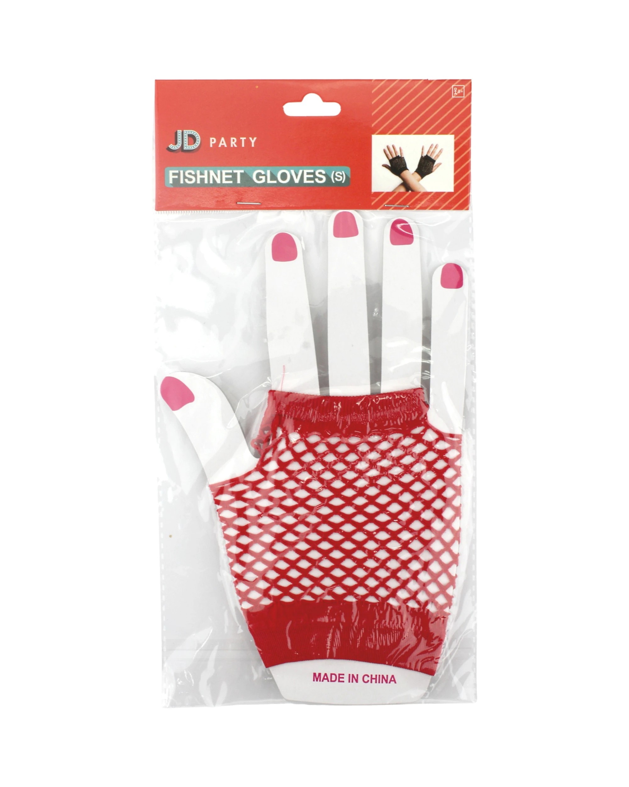 2 Partyrama Short Fingerless Fishnet Gloves - Red, 2 of 2