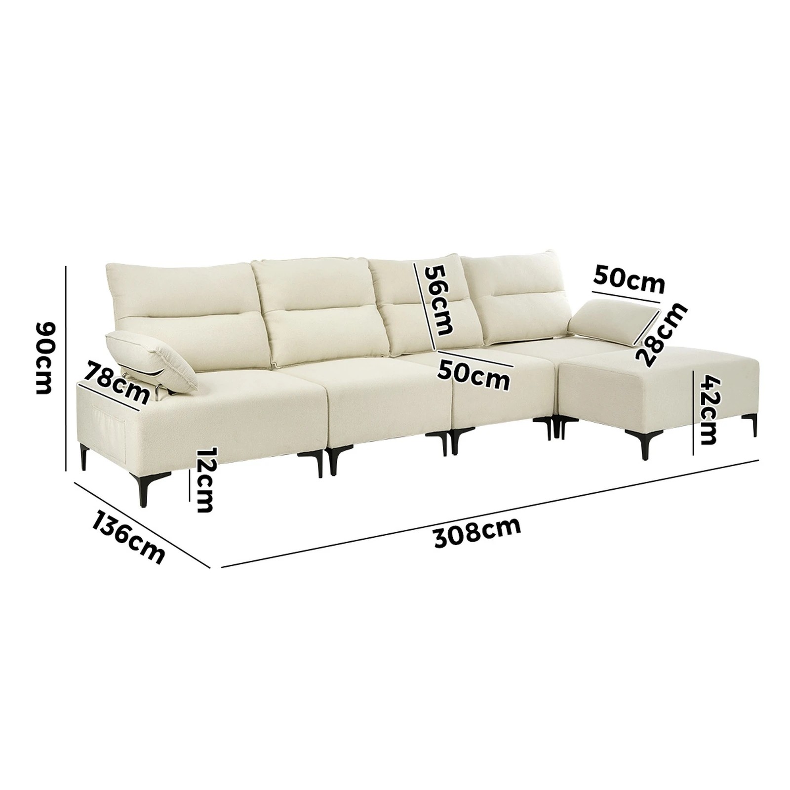 3 Oikiture 5 Seater Modular Sofa Chenille Couch Ottoman Set - Beige, 3 of 10