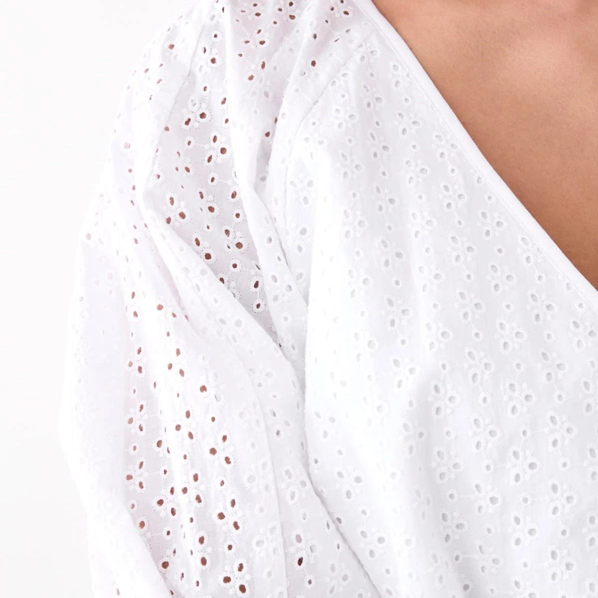 5 Short Sleeve Broderie Button Front Top White, 5 of 6