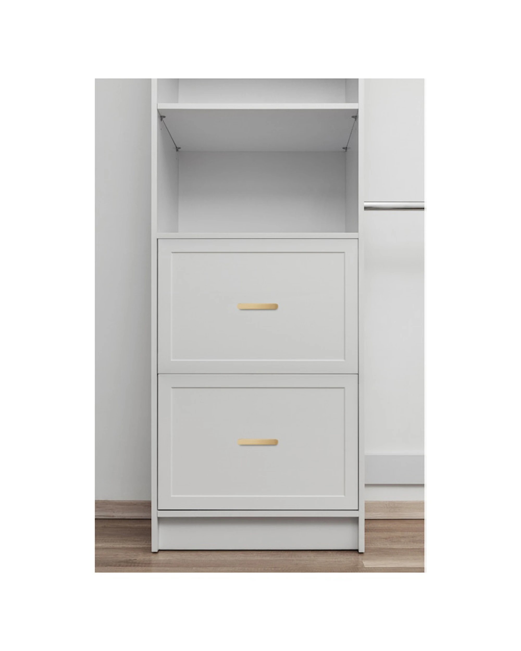 3 European Cabinetry Basel Walk In Wardrobe Kit VJ Panel Brass Oval Handle - White, 3 of 4