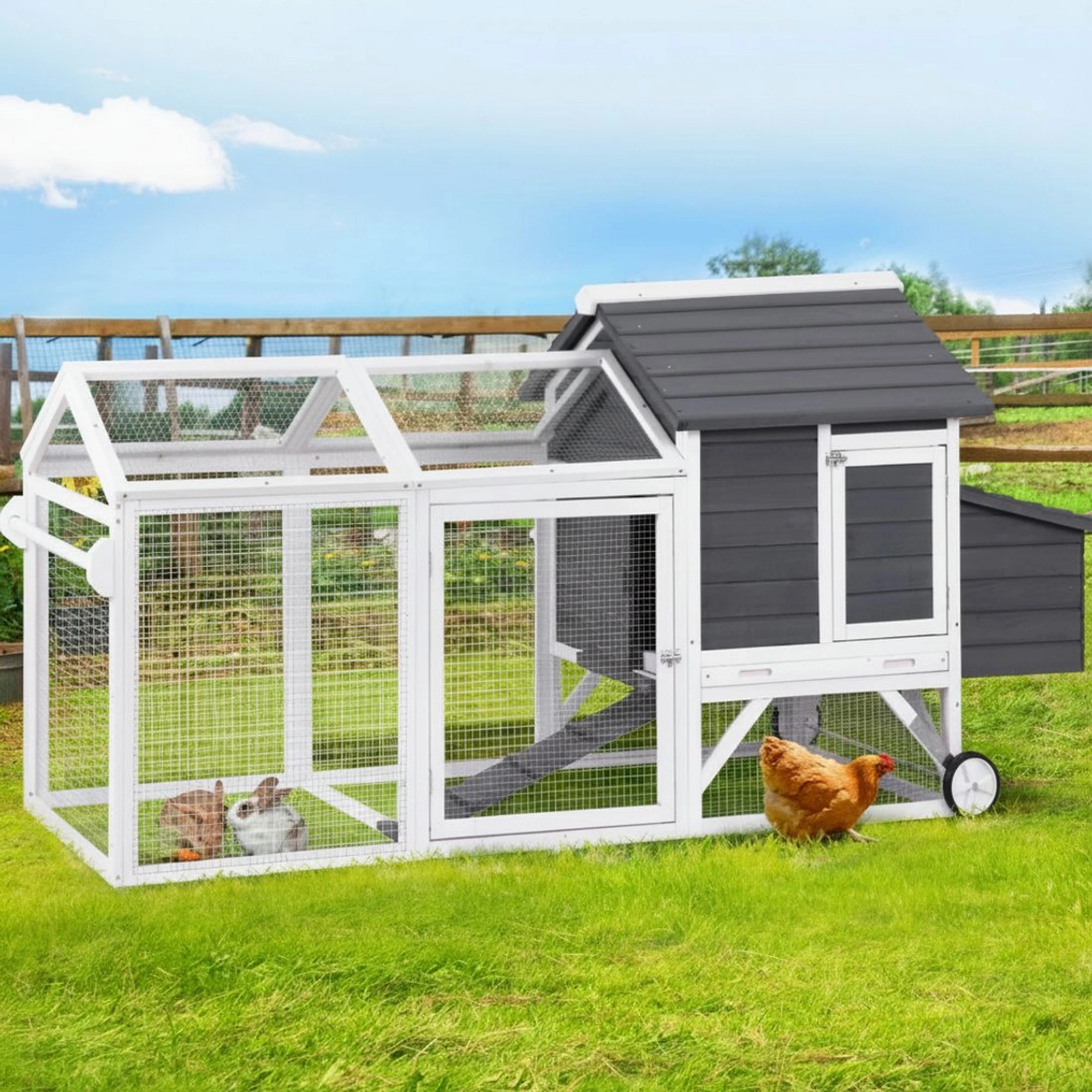 2 i.Pet Chicken Coop Rabbit Hutch Extra Large Wooden Run Bunny Cage House Outdoor - Multi, 2 of 7