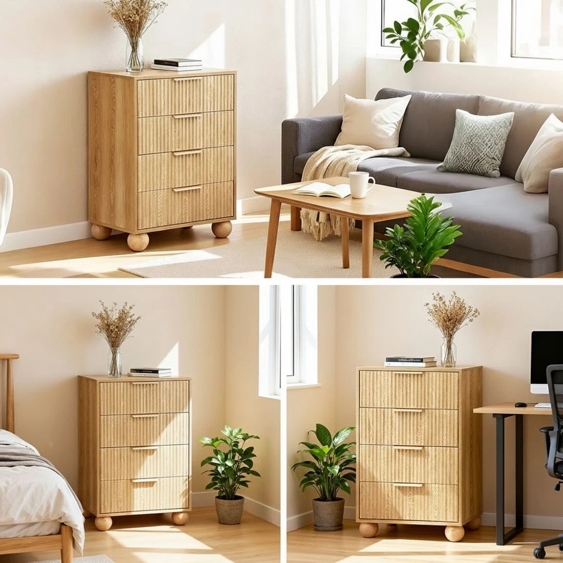 8 Artiss 4 Chest of Drawers Dresser Tallboy Pine - Natural, 8 of 8