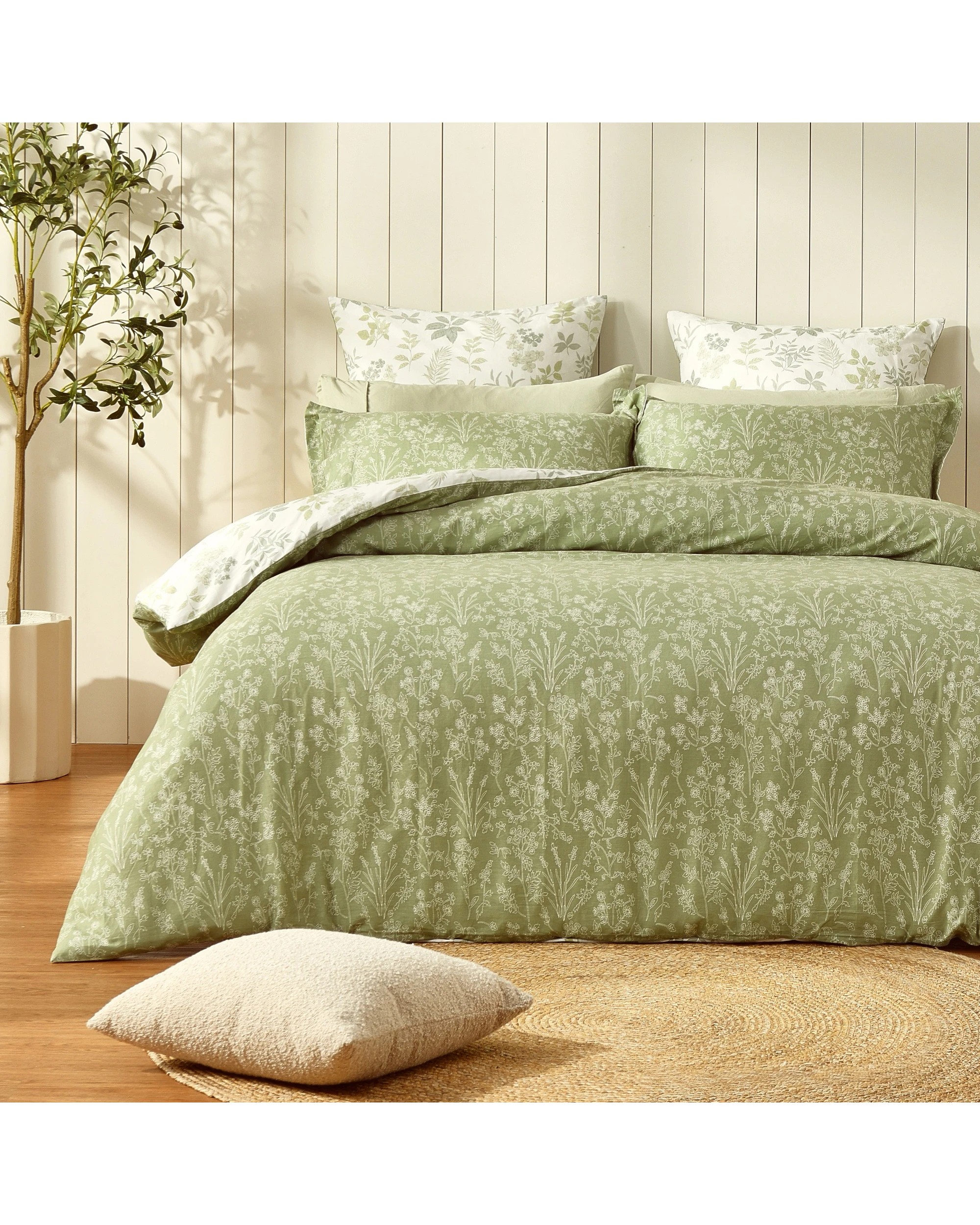 4 Dreamaker Mabel 100% Cotton Reversible European Pillowcase Twin Pack - Sage Green, 4 of 5