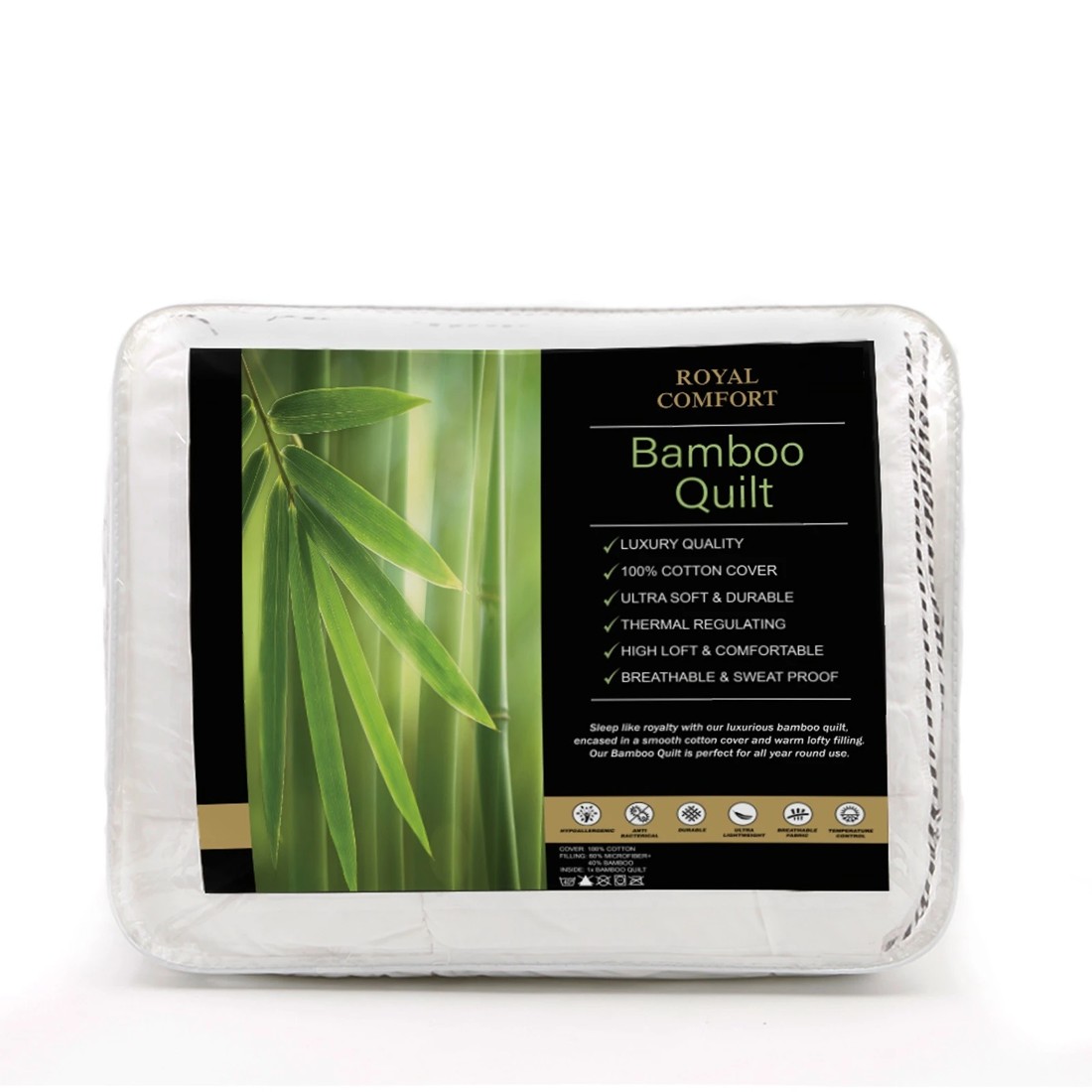 2 Royal Comfort Bamboo Blend Quilt 250GSM Luxury Duvet 100% Cotton Cover King - White, 2 of 6