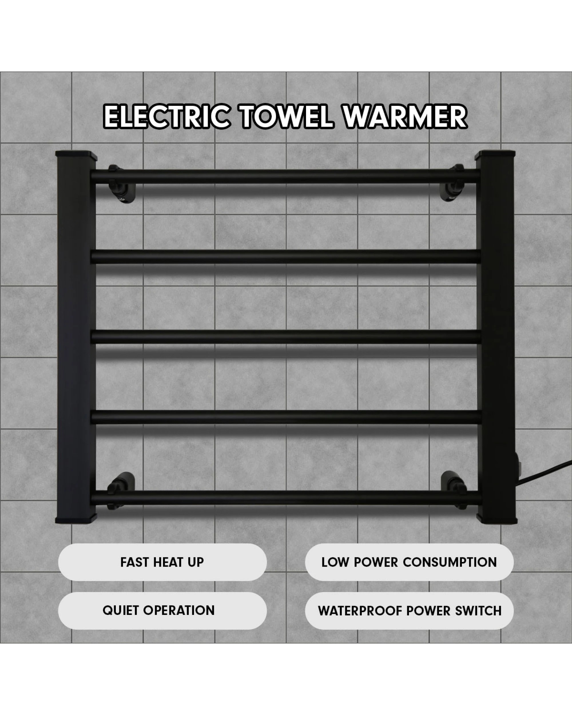 5 Pronti Heated Electric Towel Bathroom Rack Ev-90- Black, 5 of 5
