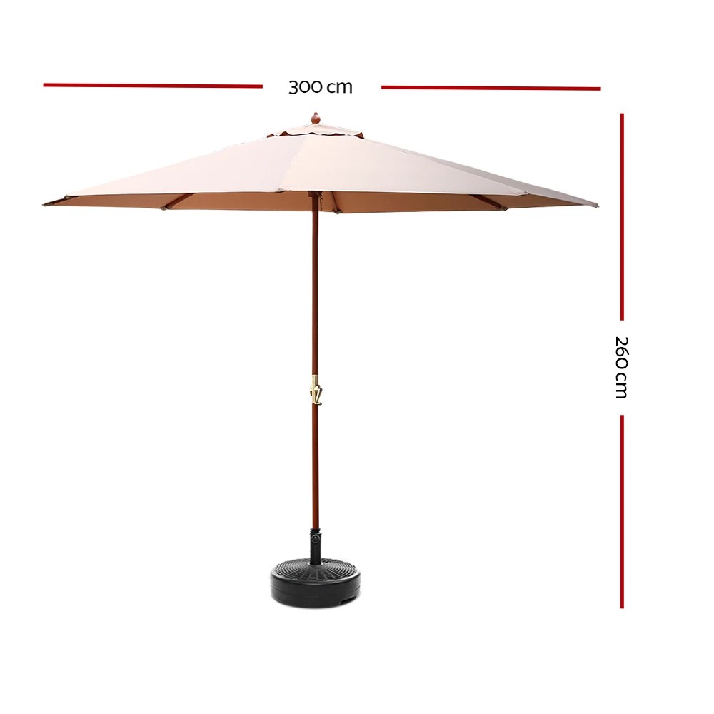 2 Instahut 3m Outdoor Umbrella w/Base Pole Umbrellas Garden Sun Stand Deck - Beige, 2 of 6