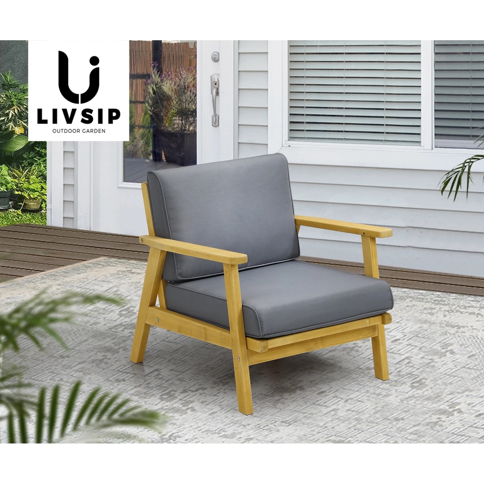 7 Livsip Outdoor Armchair Furniture Lounge Wooden Chair Patio Garden Sofa Set - Multi, 7 of 9