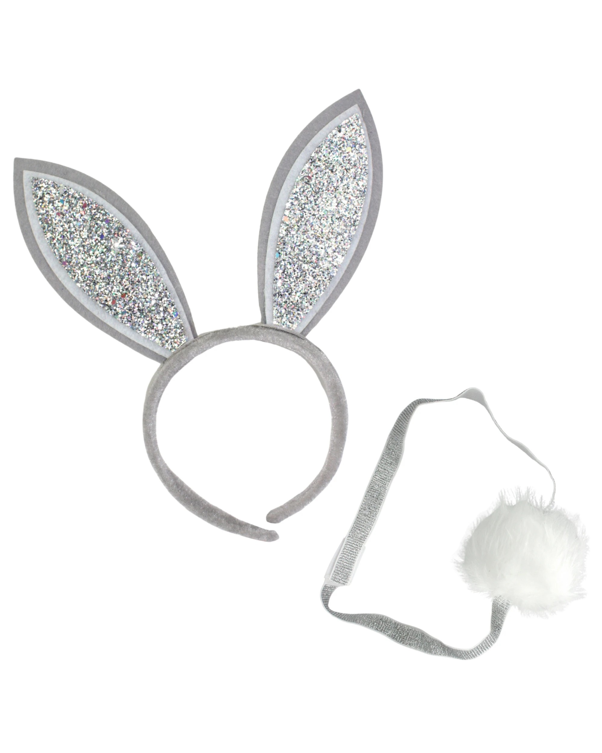 1 Design Group Kids Silver Glitter Bunny Ears and Tail Costume Set - Silver, White, 1 of 3