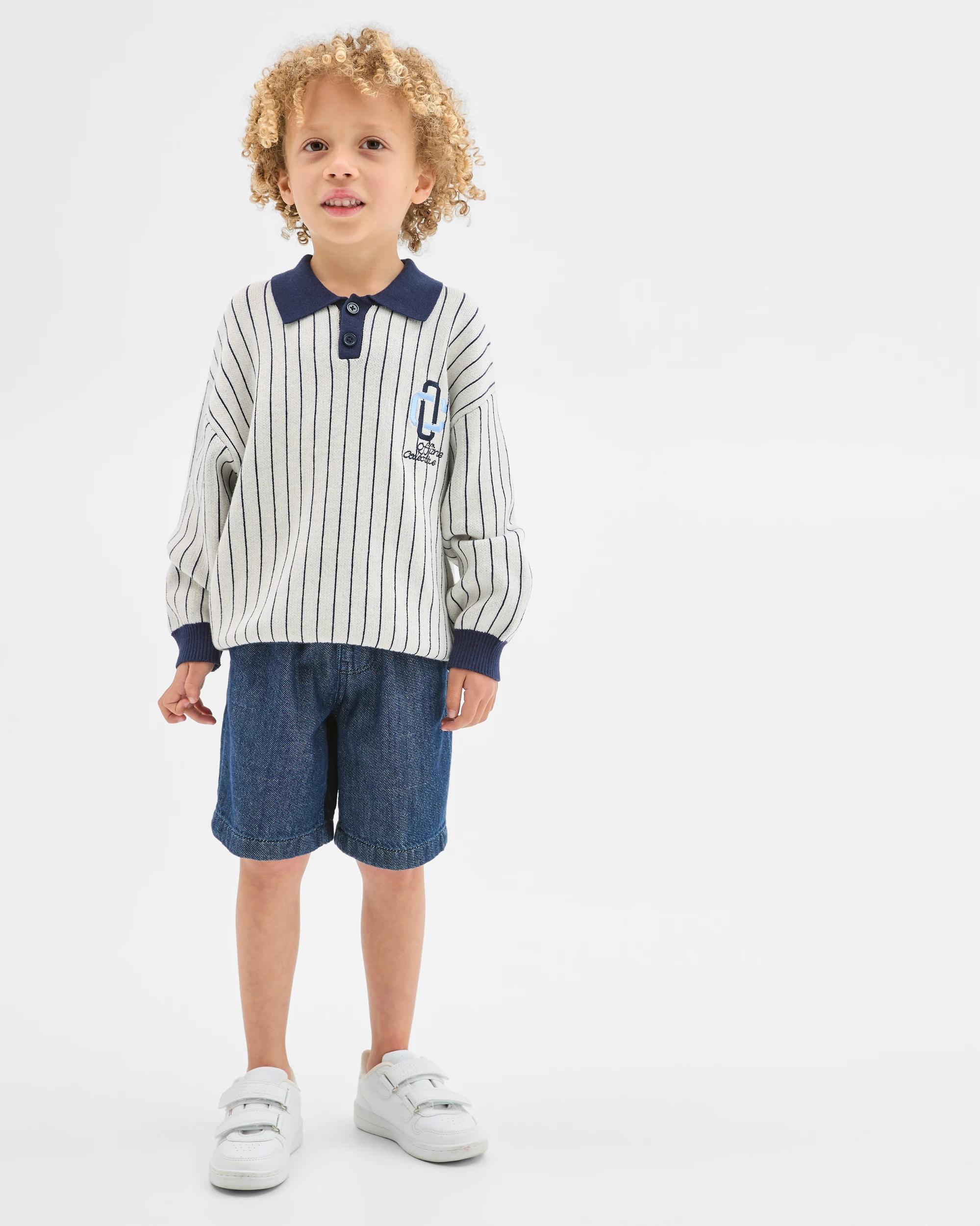 2 Target Kids Australian Cotton Lightweight Long Sleeve Knit Polo Top WHITE, 2 of 7