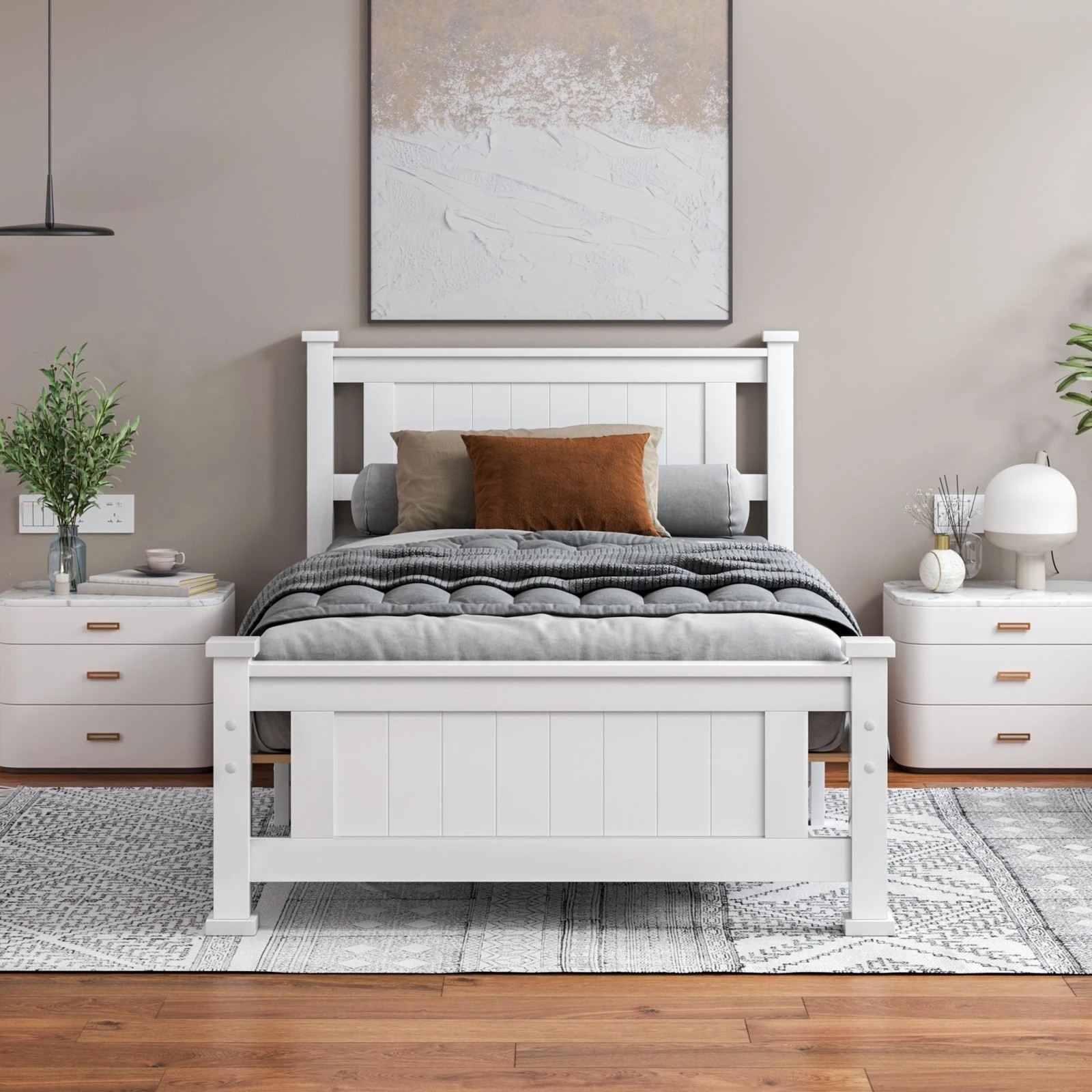 3 Alfordson Bed Frame Wooden Timber Single Size Mattress Base Platform Arne - White, 3 of 10