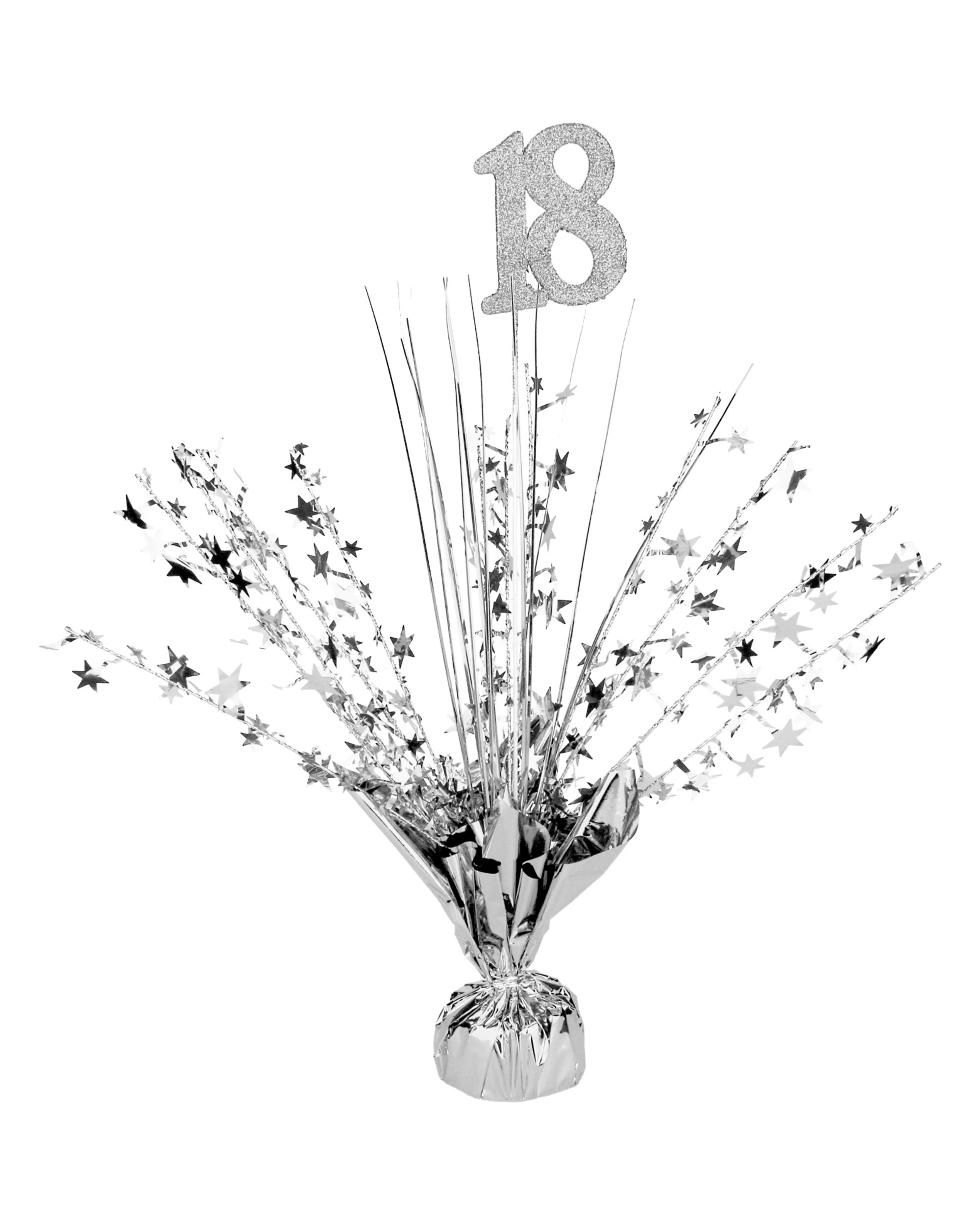 1 Partyrama 18th Birthday Silver Star Foil Spray Centrepiece - Silver, 1 of 1