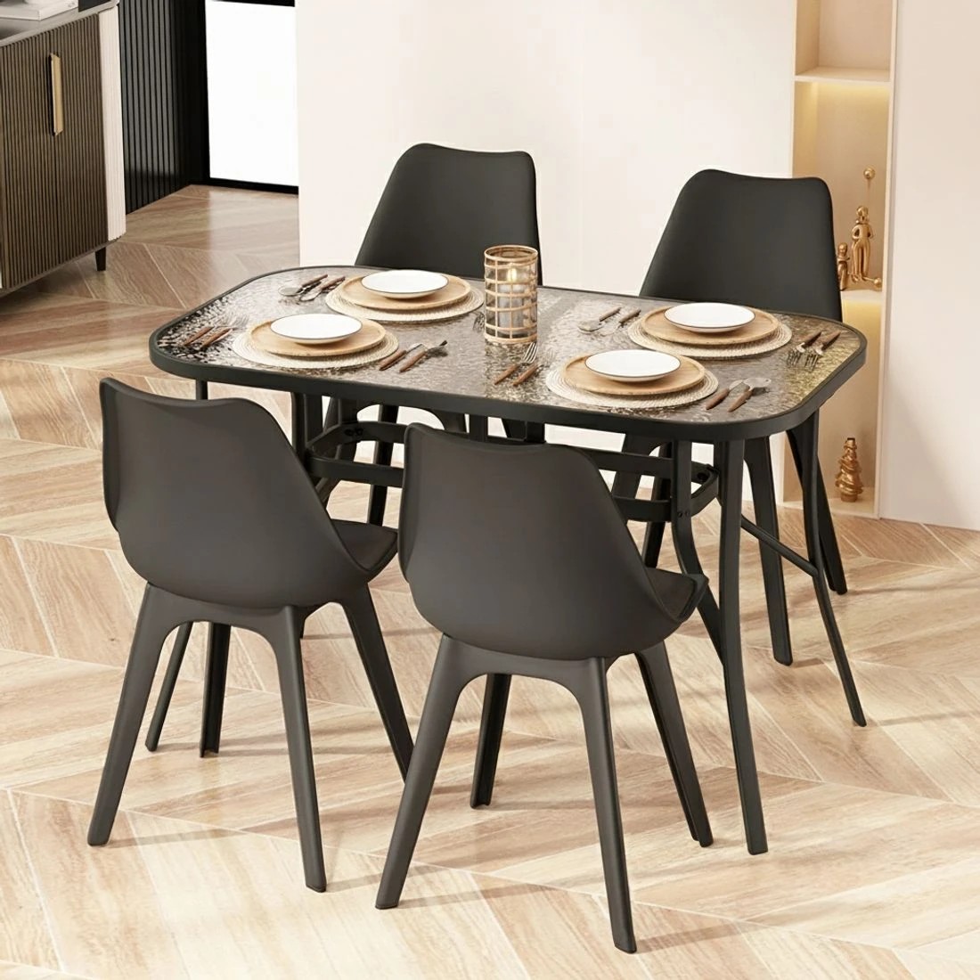 6 Gardeon 120CM Outdoor Dining Table Steel Parasol Hole Desk Patio Furniture - Black, 6 of 6