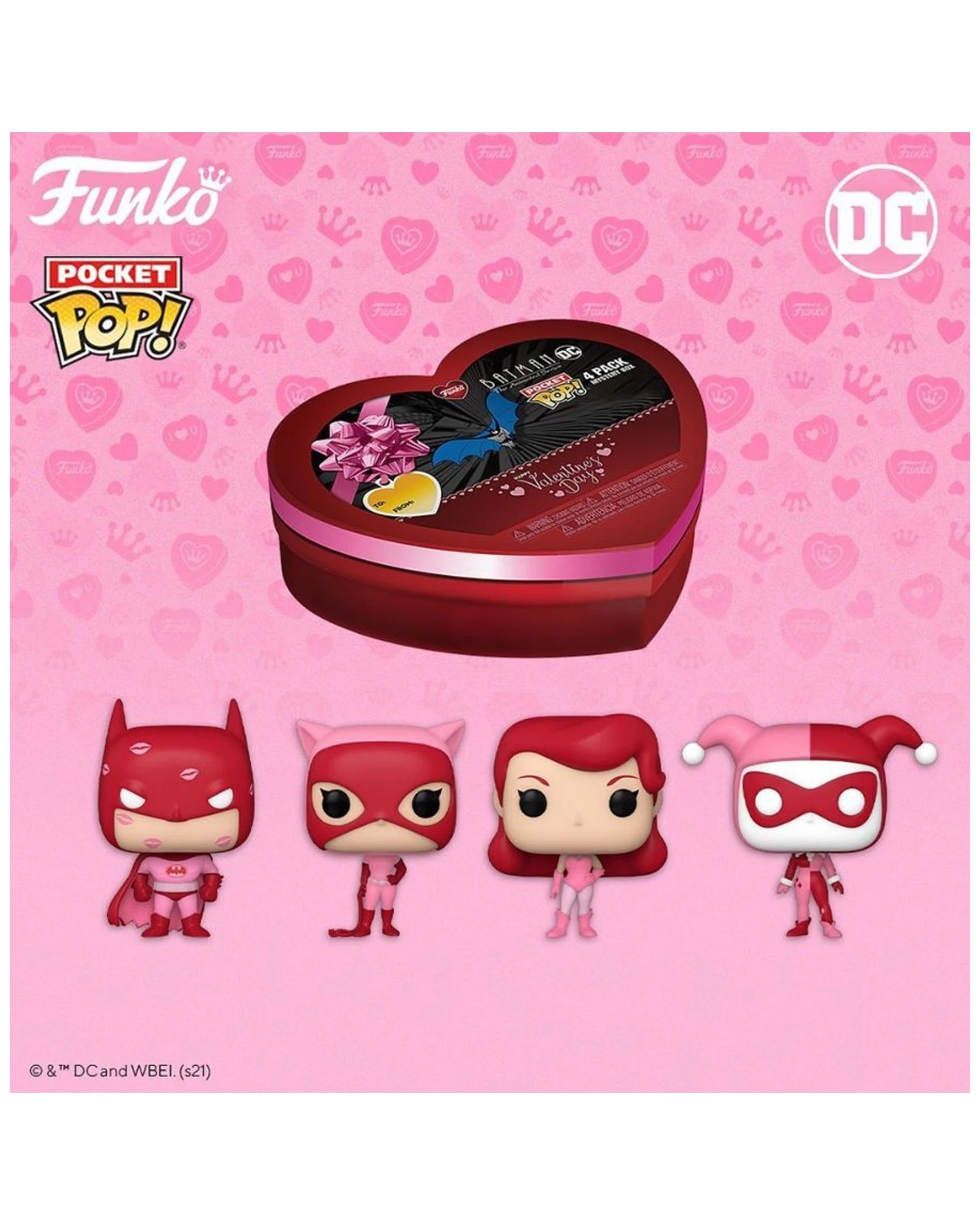 3 Pop Batman Animated 4pk Valentines Pocket RS Action Figures Vinyl 10cm - Multi, 3 of 3