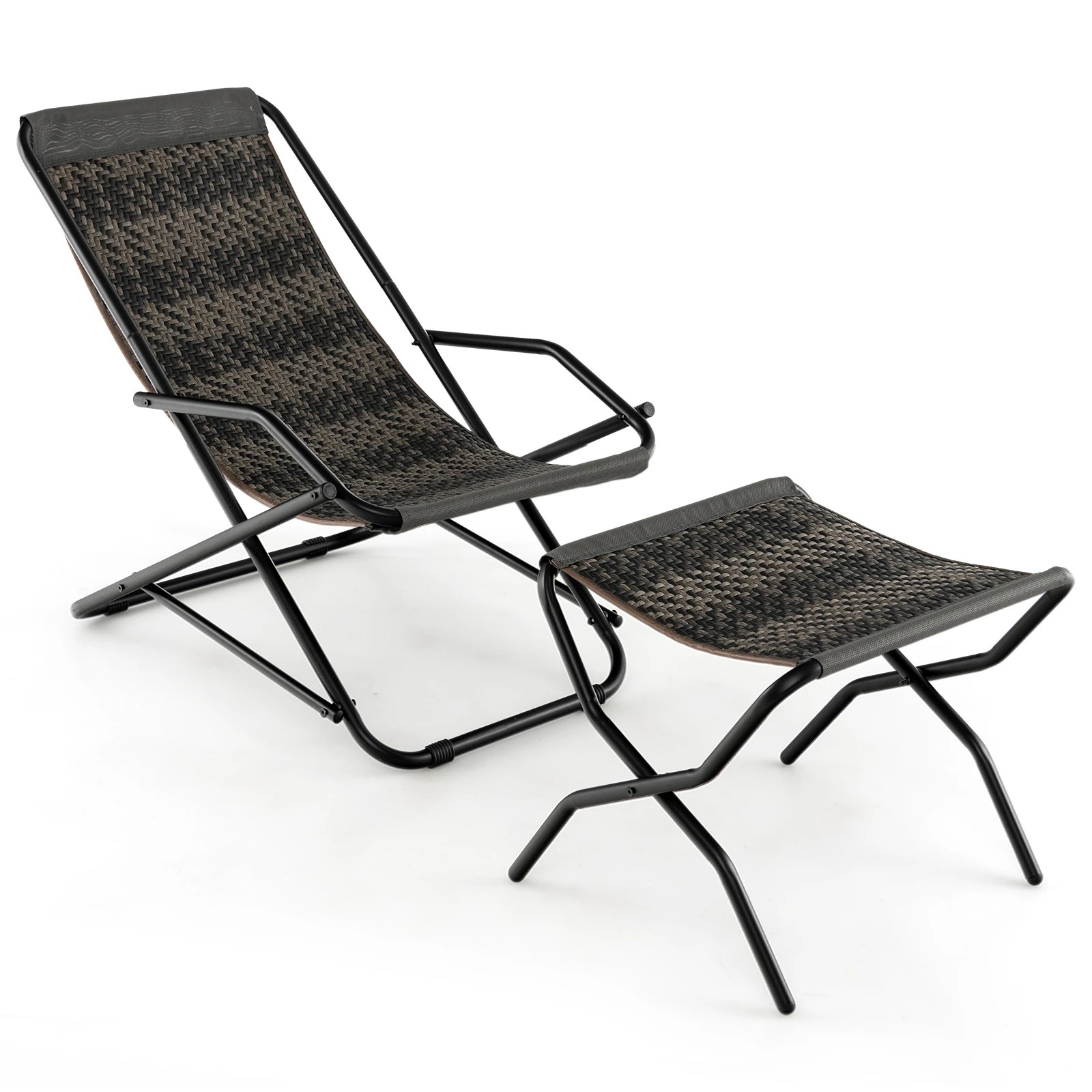 1 Costway Folding PE Wicker Rocking Chair w/Footstool Patio Sling Chair Set, 1 of 1