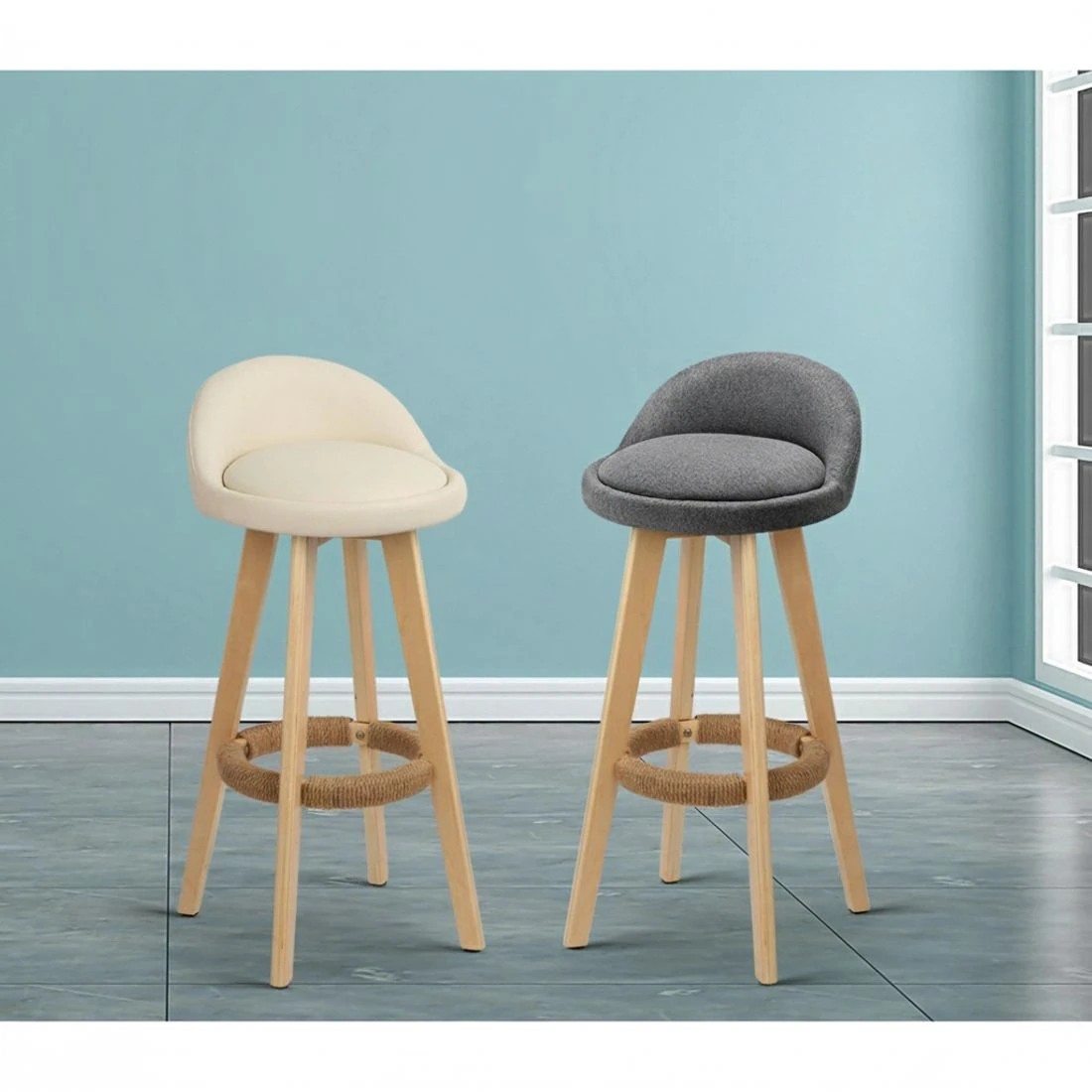 5 Artiss 2x Bar Stools Padded Leather Wooden - Beige, 5 of 8