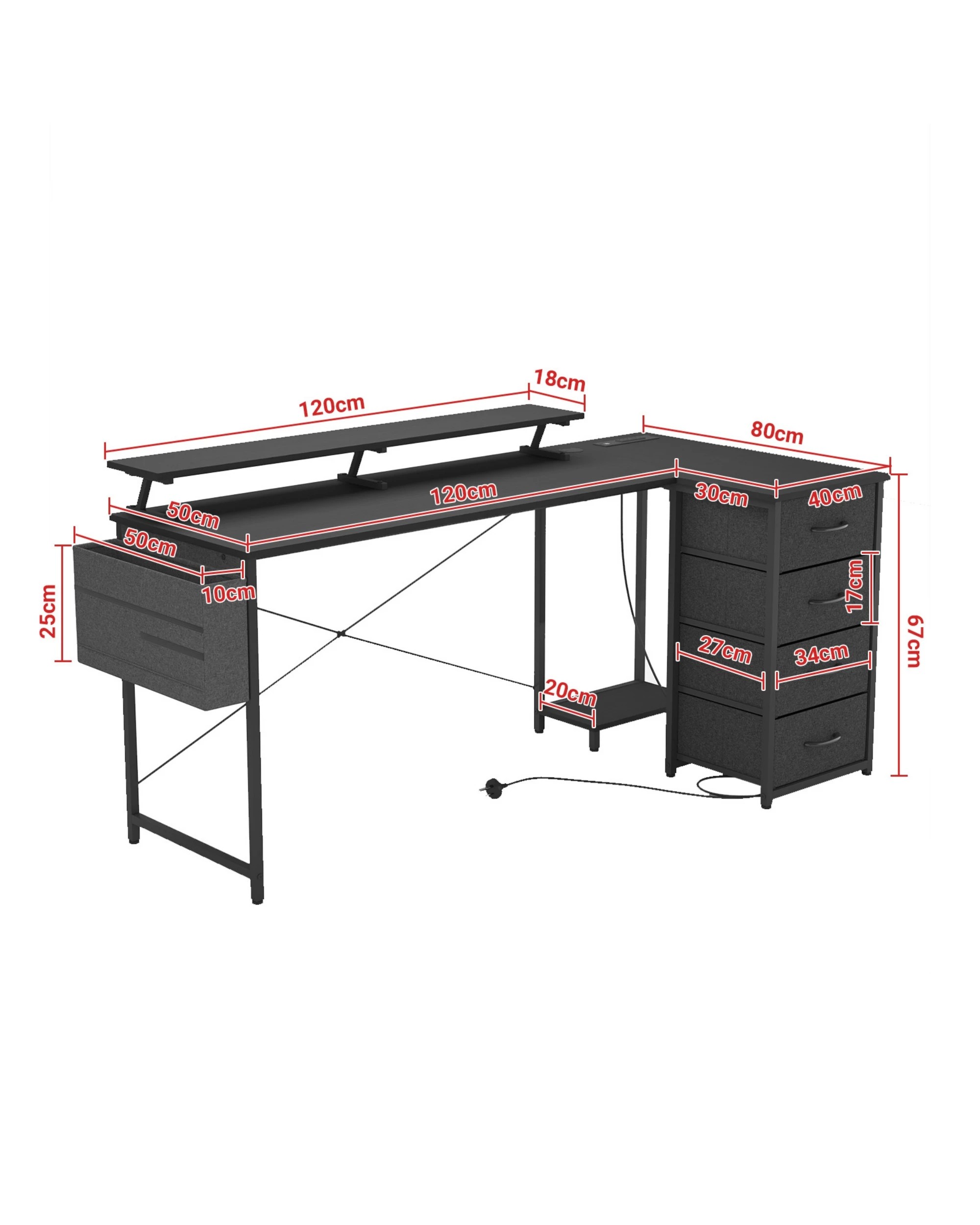 2 Ufurniture L-Shaped Gaming Desk RGB LED Reversible 160cm - Black, 2 of 9