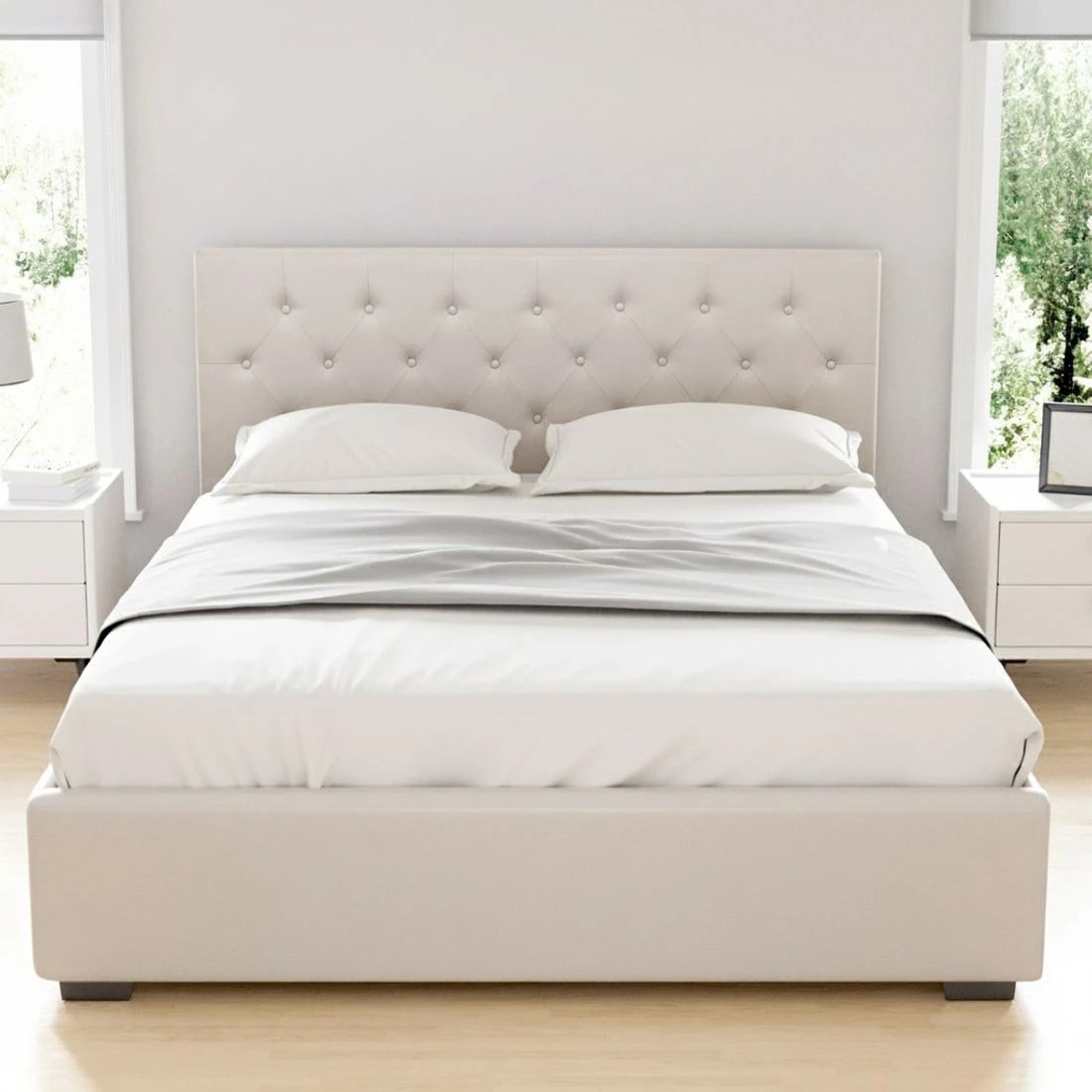 5 Artiss Bed Frame Queen Size Gas Lift  VILA - Beige, 5 of 7