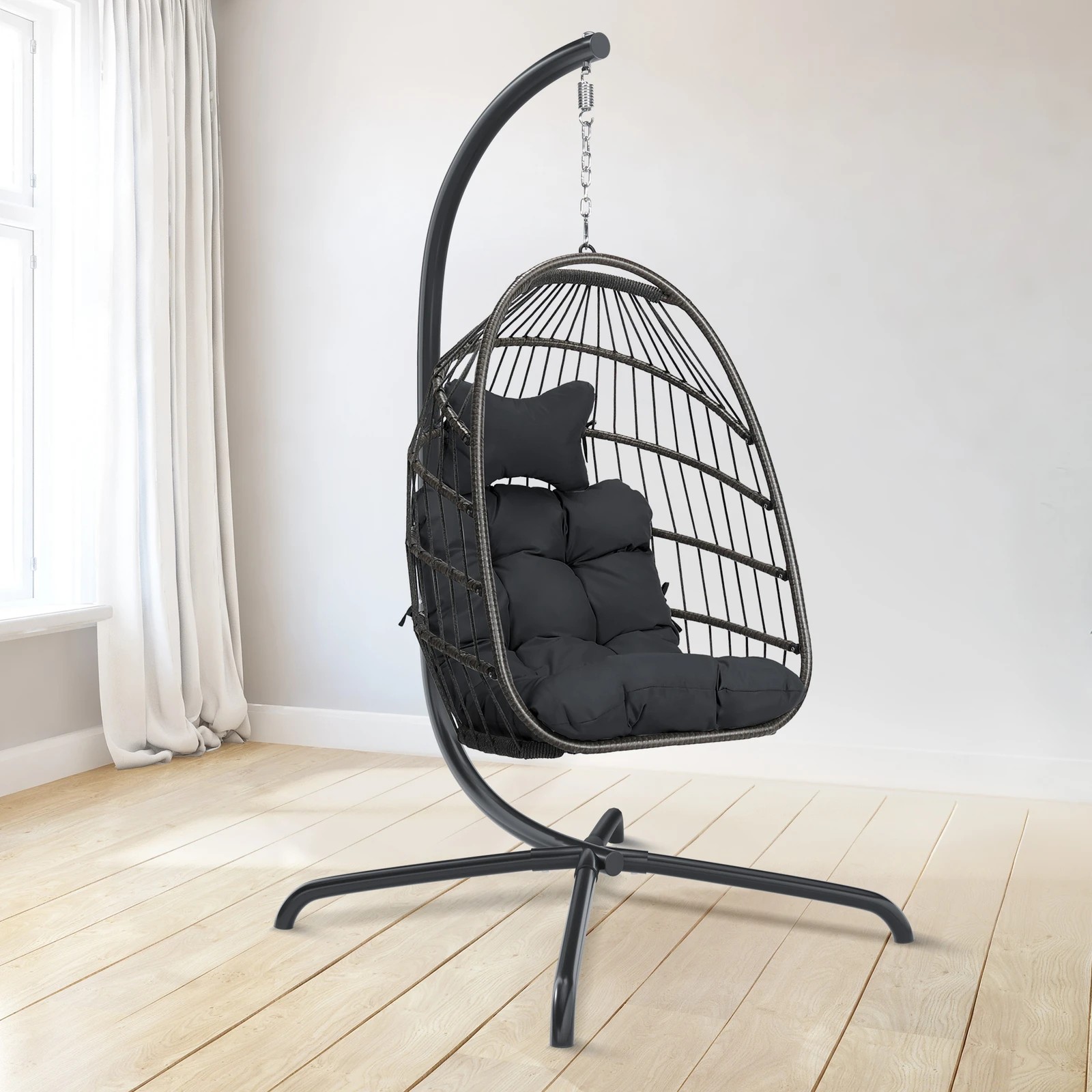 4 Alfordson Outdoor Egg Swing Chair Wicker Rattan Pod Foldable Seat - Grey, 4 of 10