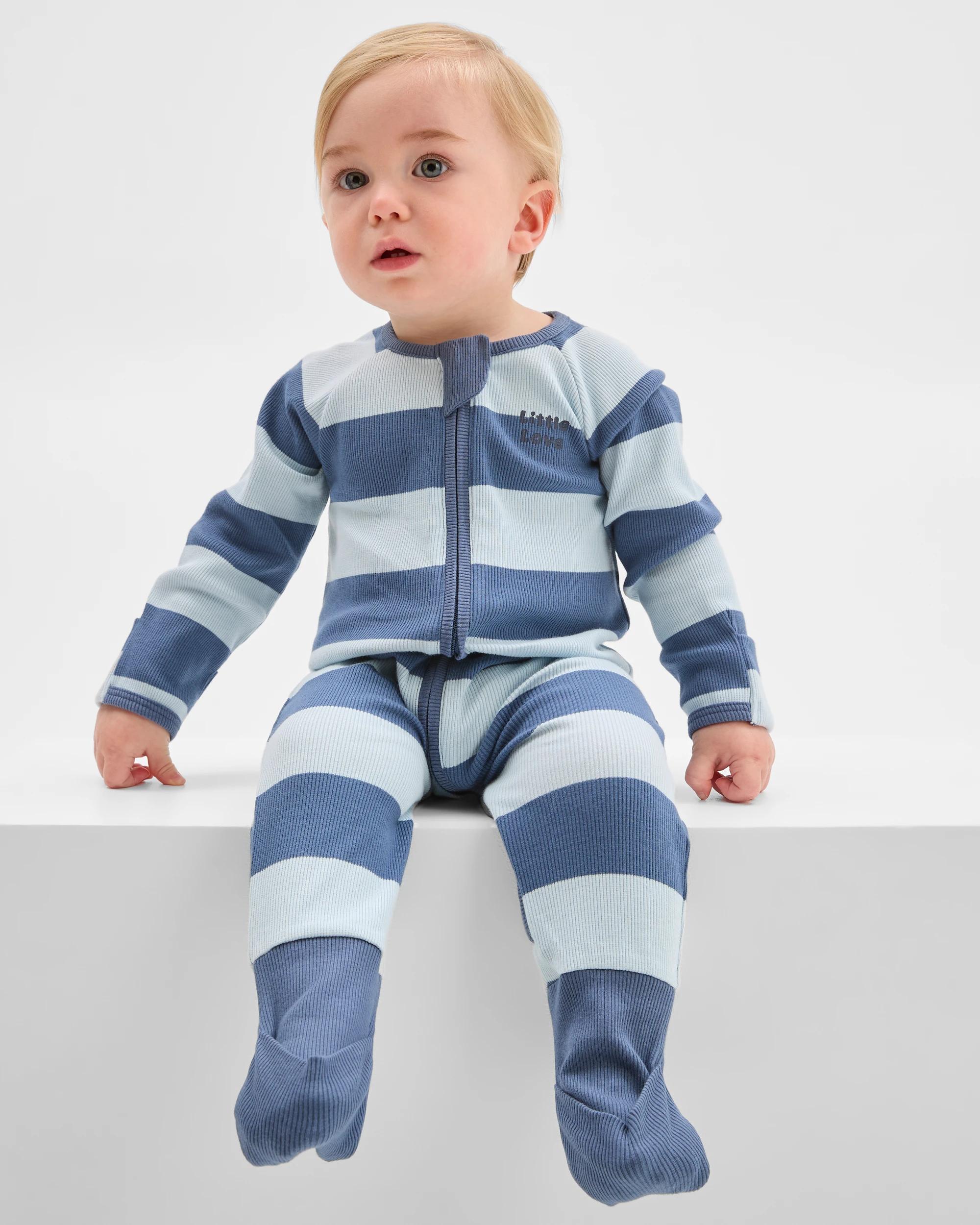 1 Target Baby Baby Organic Cotton Rib Zip Footless Coverall VINTAGE INDIGO STRIPE, 1 of 5