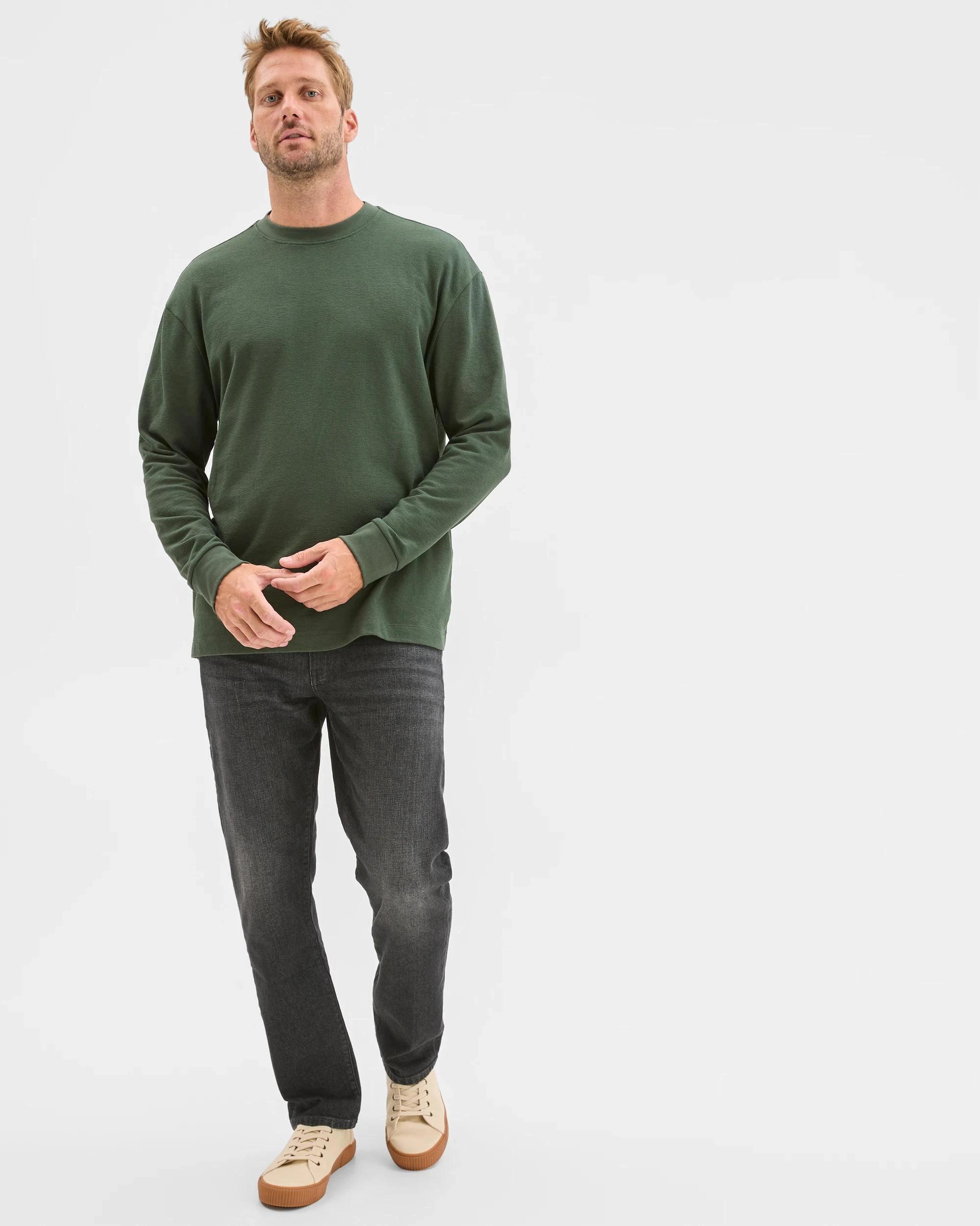 2 Target Australian Cotton Blend Long Sleeve Textured T-Shirt DARK GREEN, 2 of 6