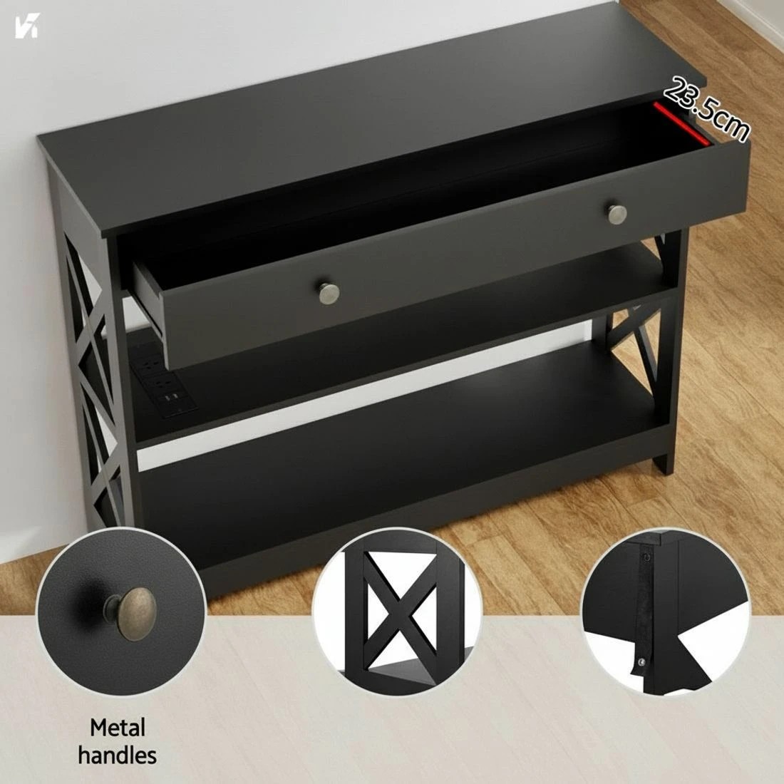 8 Artiss Console Table 3-tier USB Outlets - Black, 8 of 8