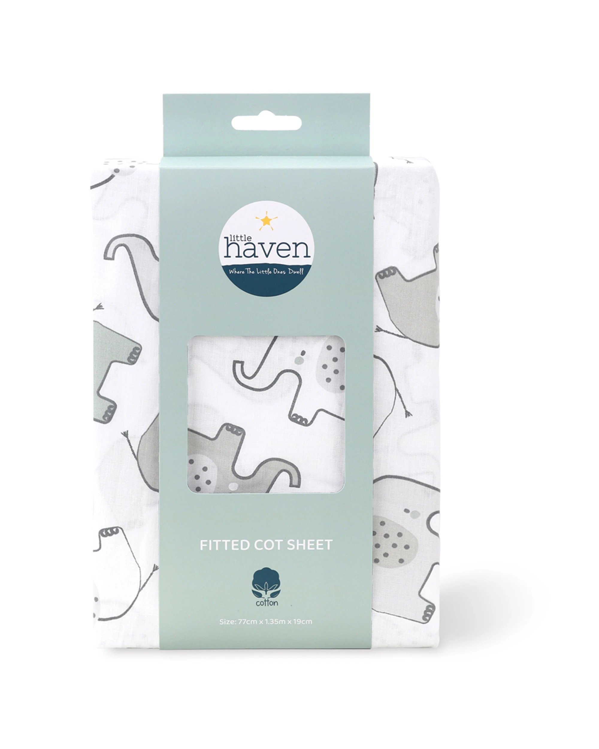 1 Little Haven Cot Fitted Sheet Elephant Breathable Cotton Baby Bedding Soft - Multi, 1 of 3