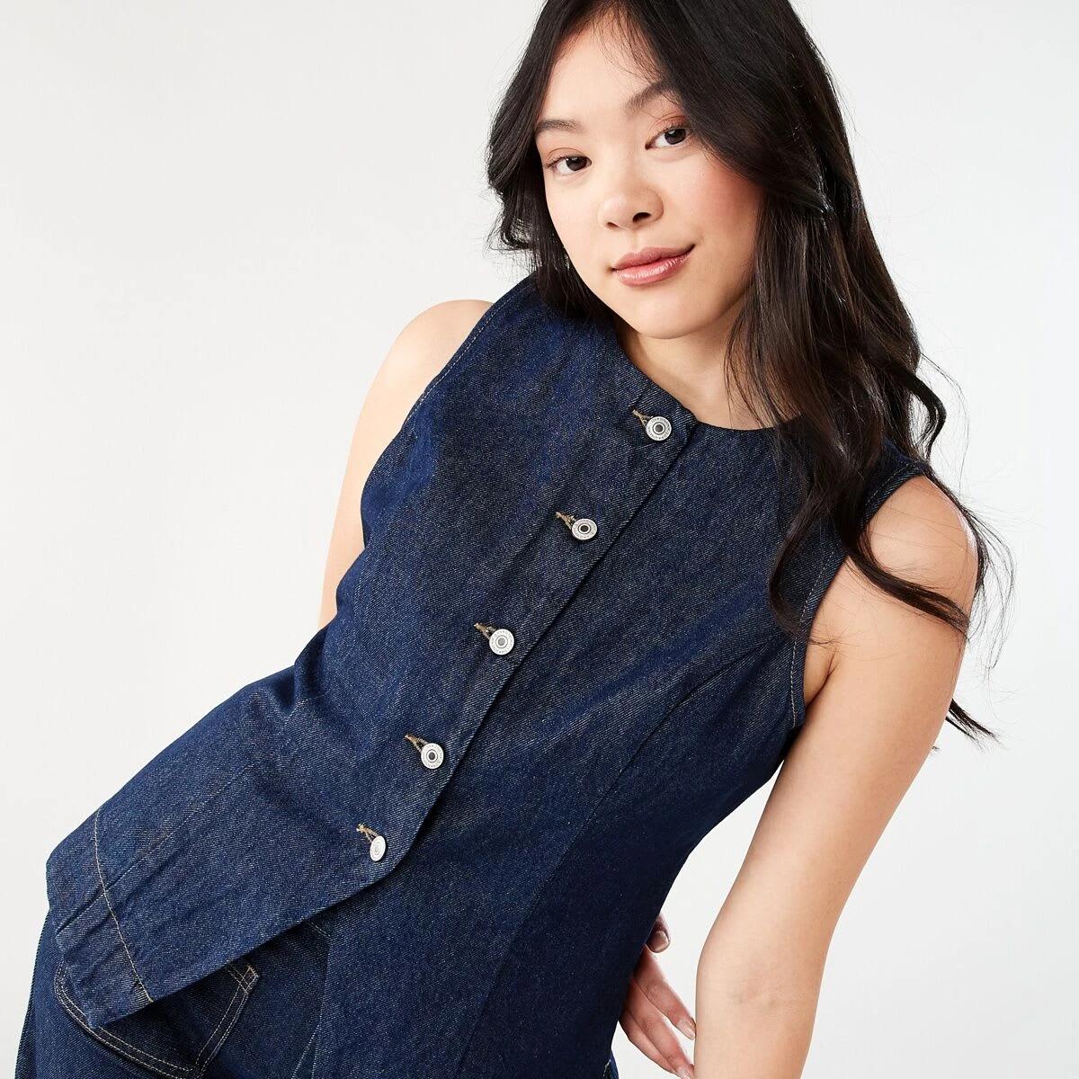 5 Sleeveless Longline Denim Vest INDIGO WASH, 5 of 8